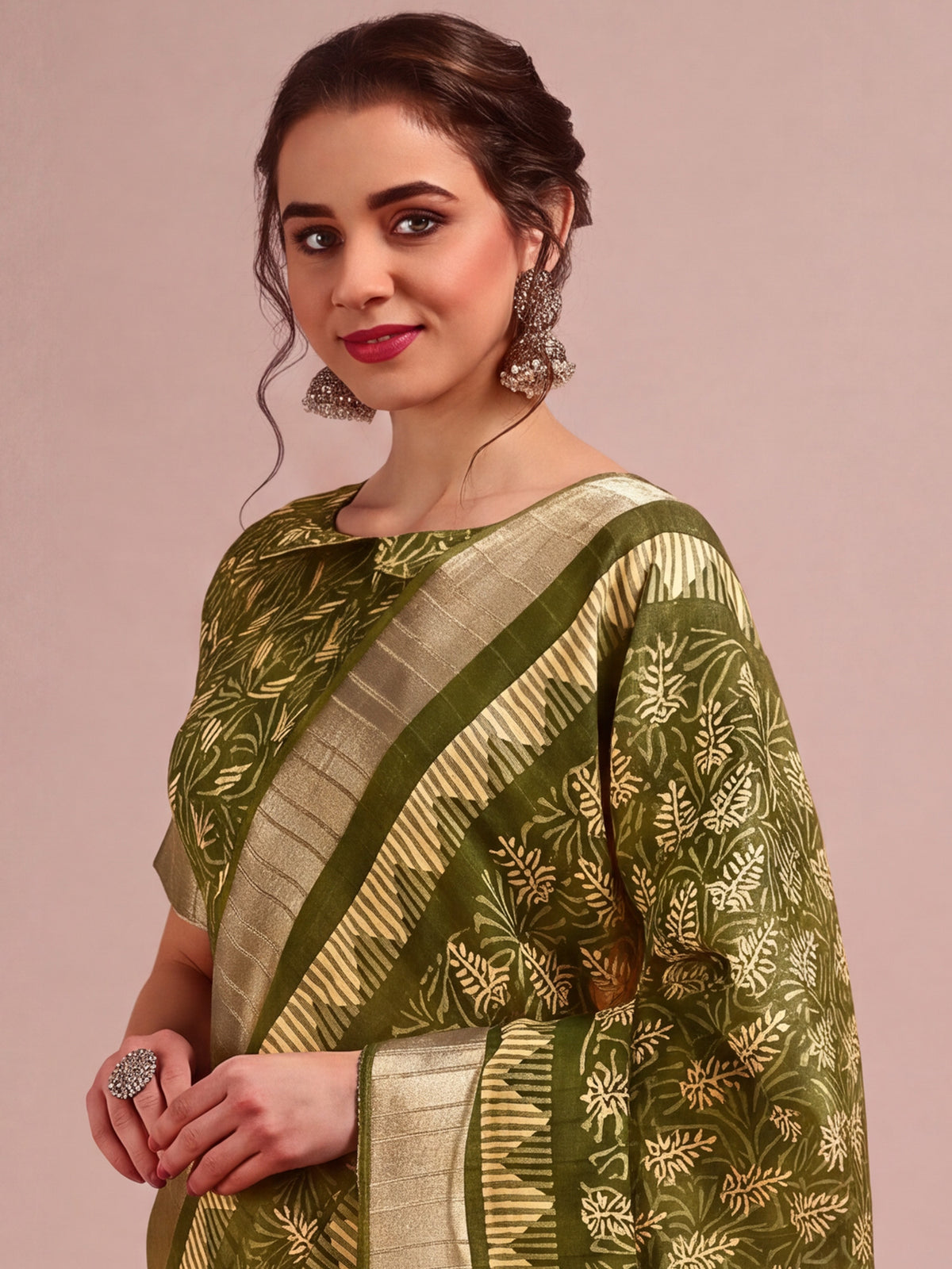 Olive Cotton Silk saree – detail view 4