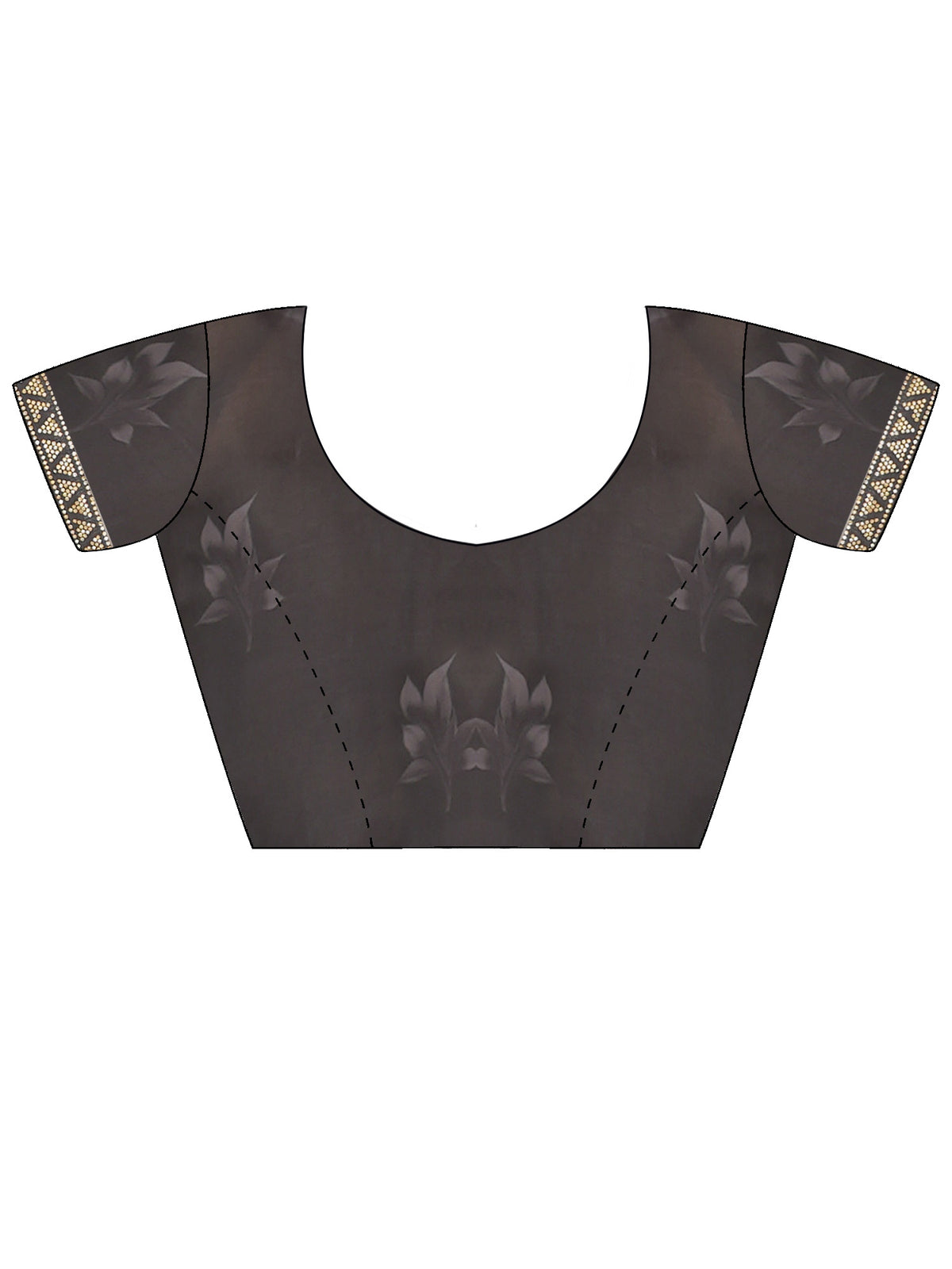 Unstitched black satin blouse piece with embellished design