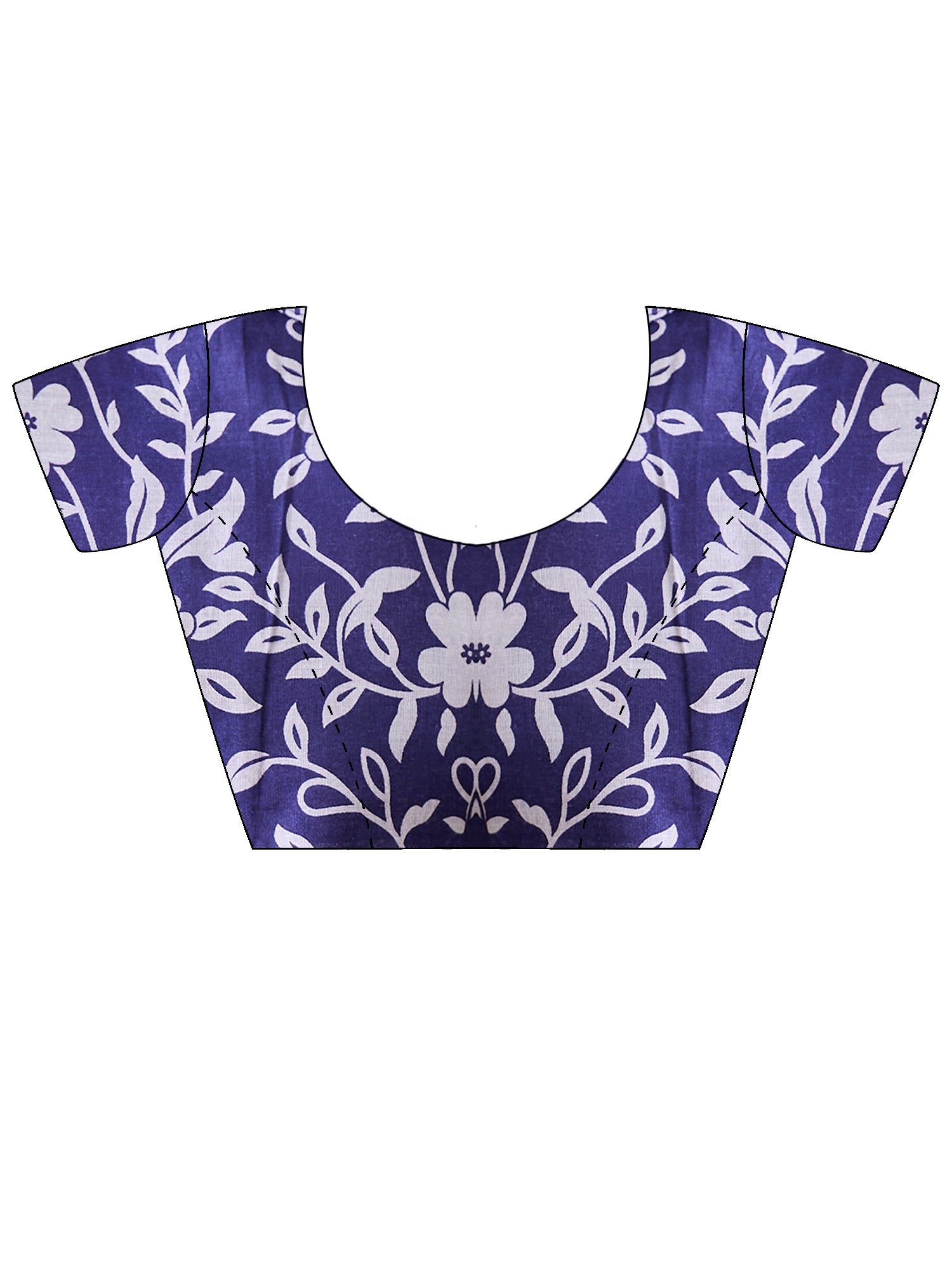 Unstitched blue cotton blend blouse piece with floral design