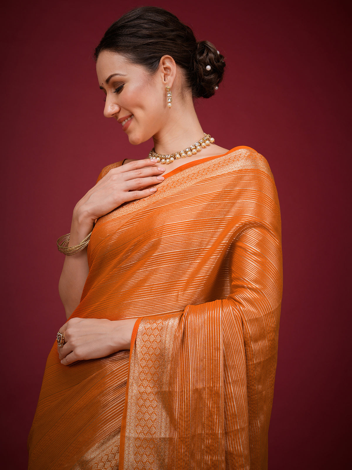 Orange Viscose Silk saree – detail view 3