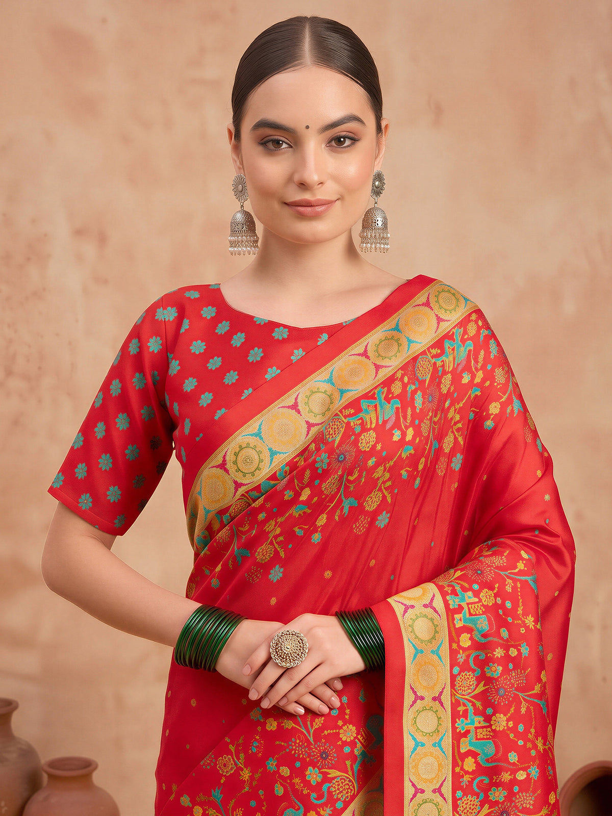 Red Silk Blend saree – detail view 4