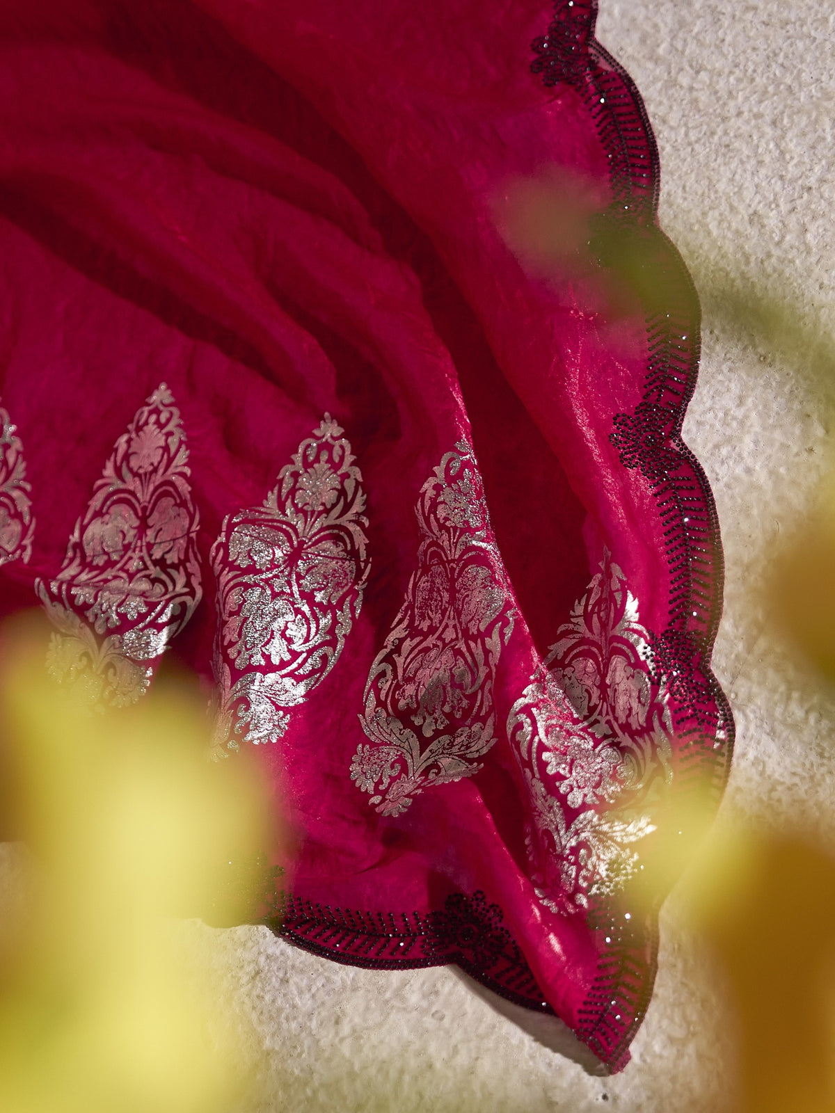 Pink satin silk saree view 5