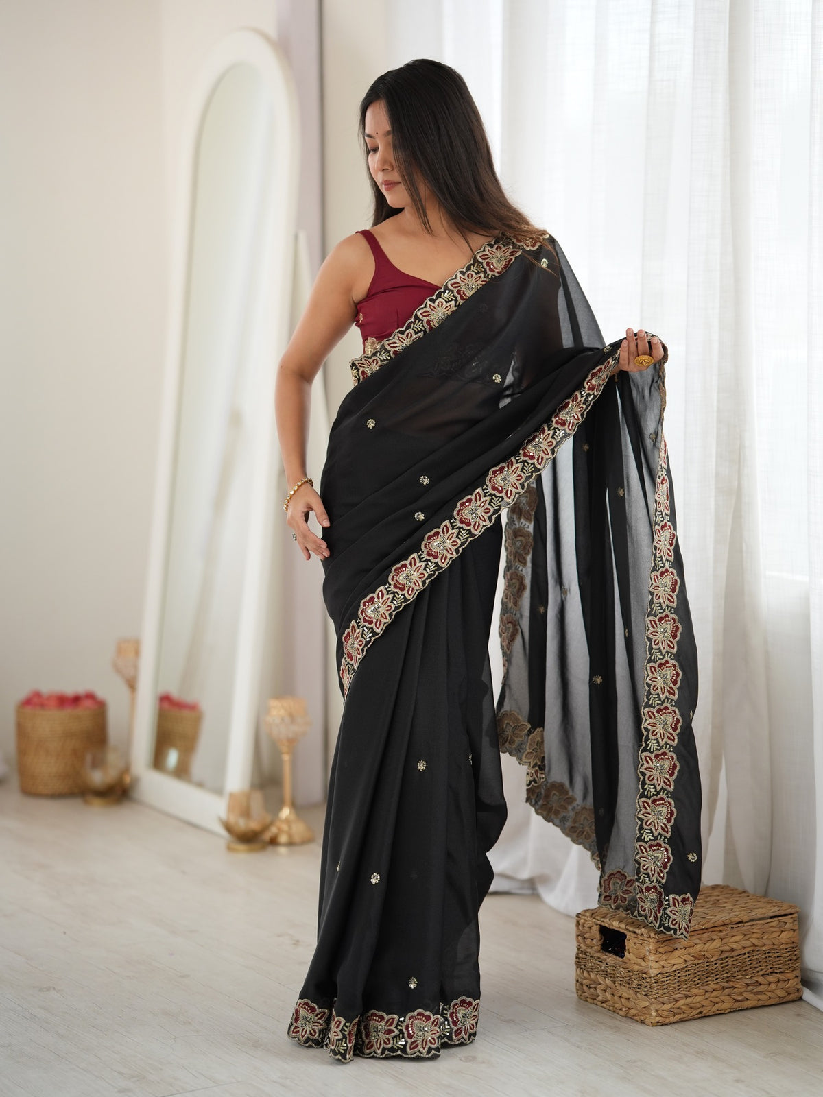 Black Georgette saree – detail view 2