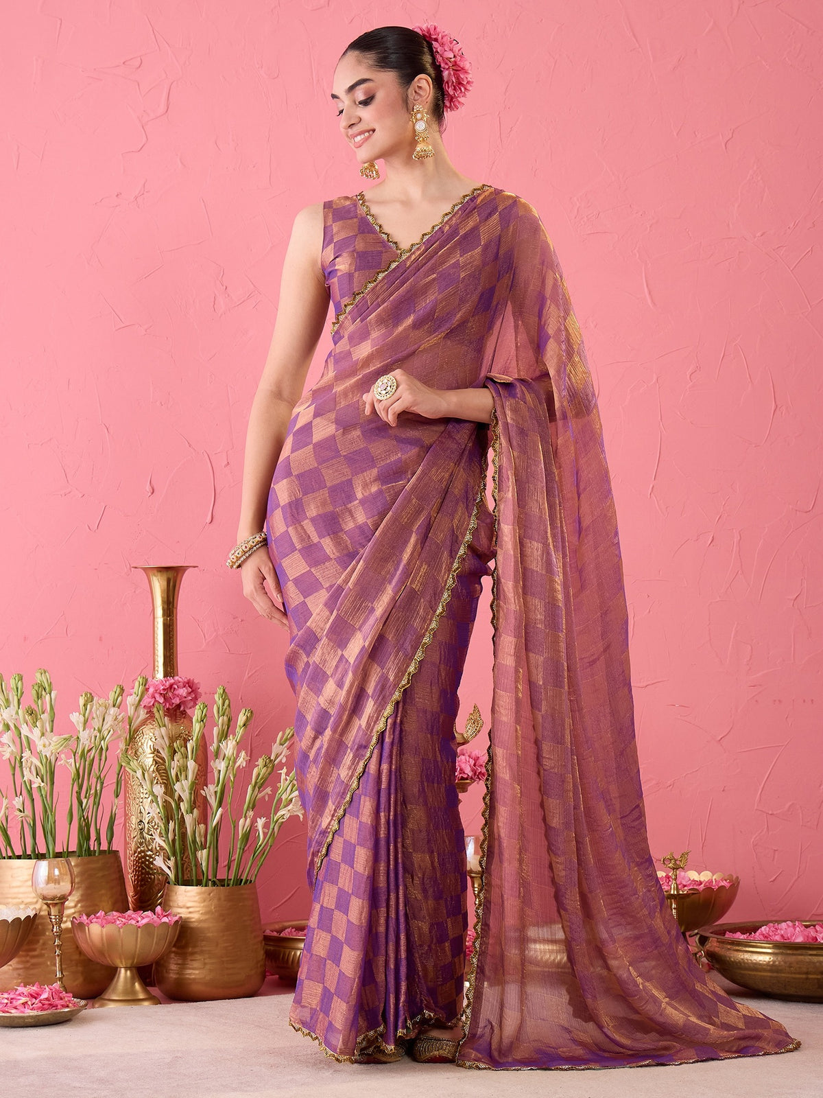 Purple Chiffon saree – detail view 1