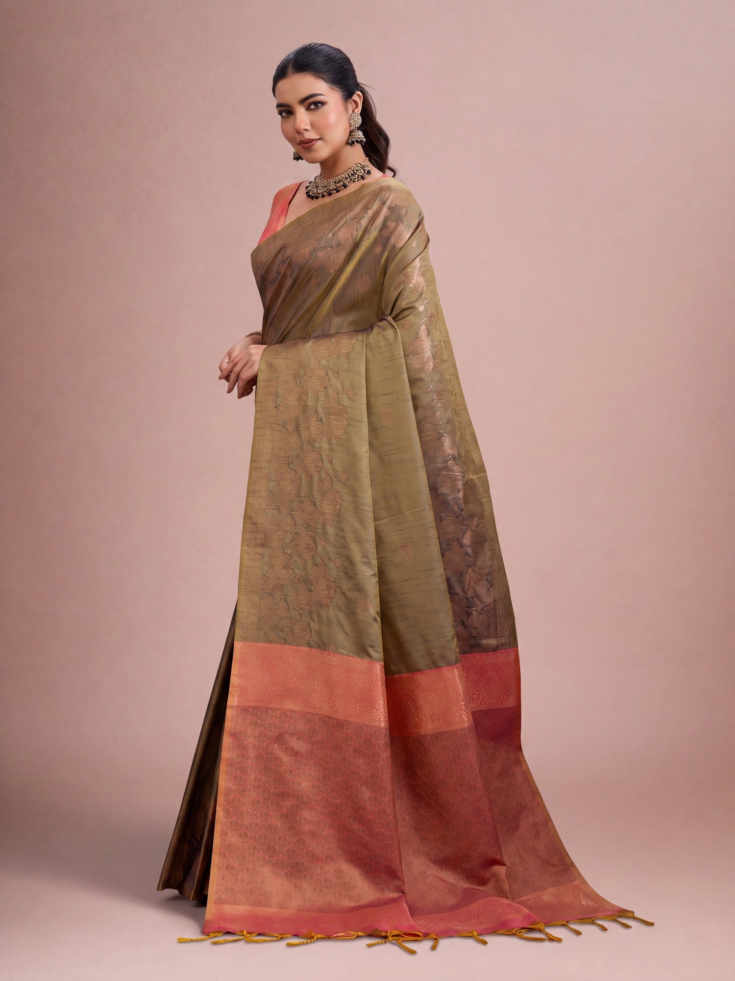 Brown Tussar Silk saree – detail view 3