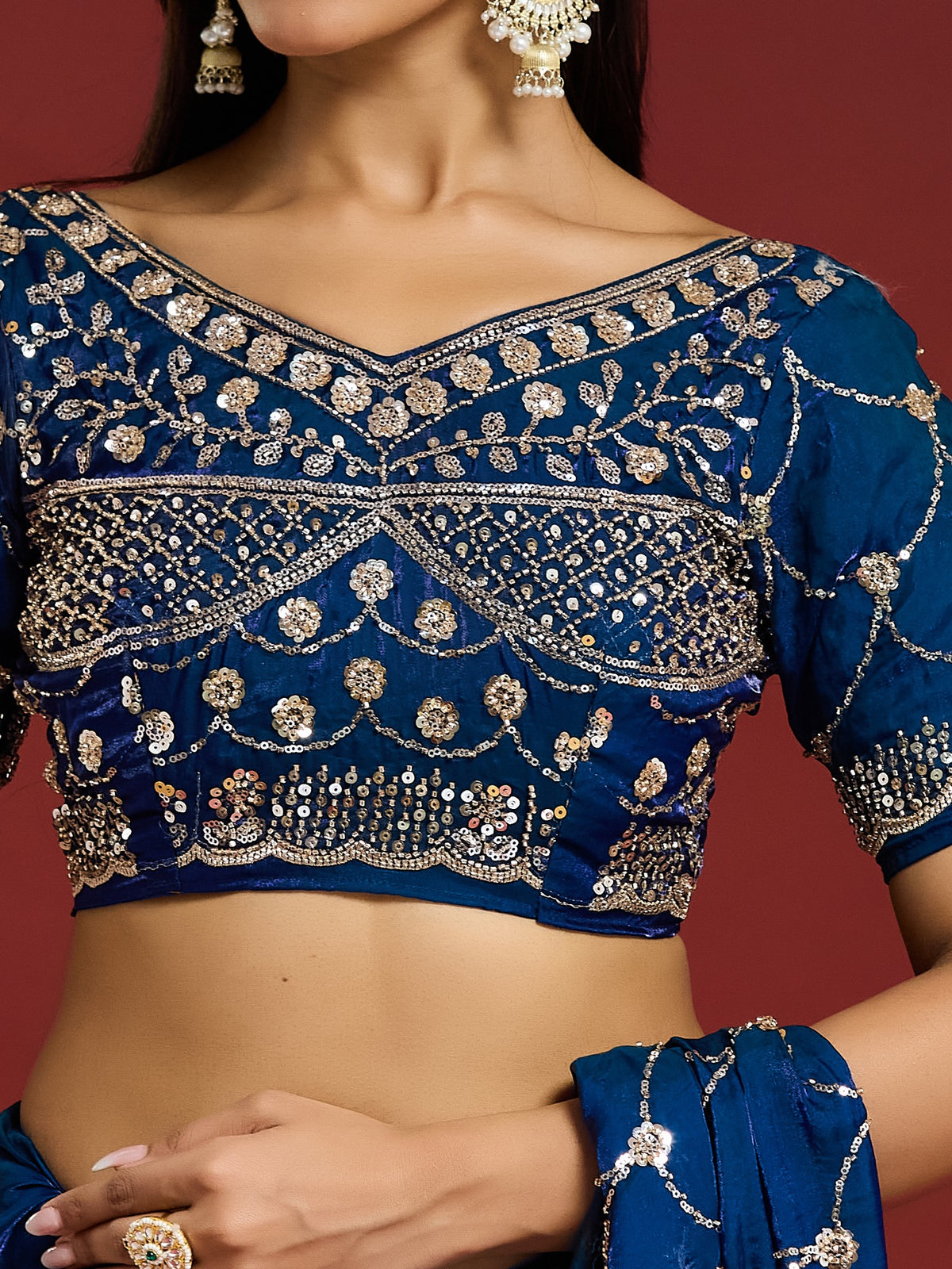 Blue Satin saree – detail view 1