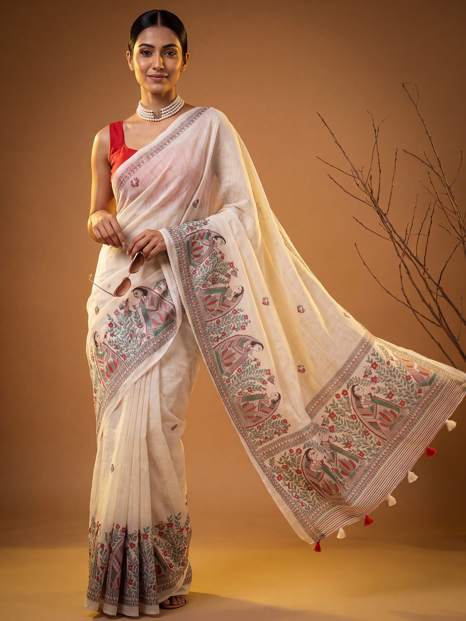 Off White Cotton Linen saree – detail view 3