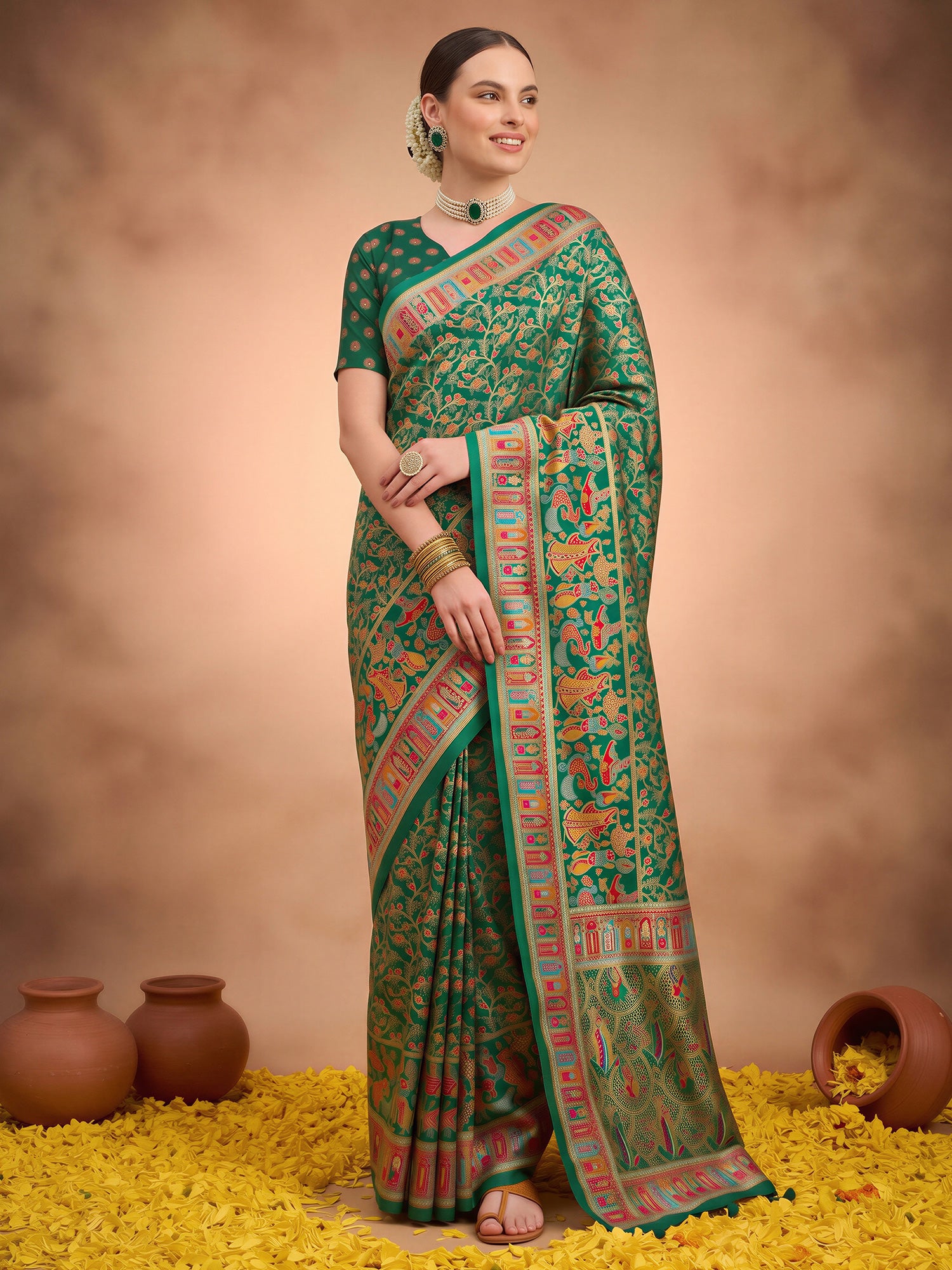 Dark Green Silk Blend saree – detail view 2