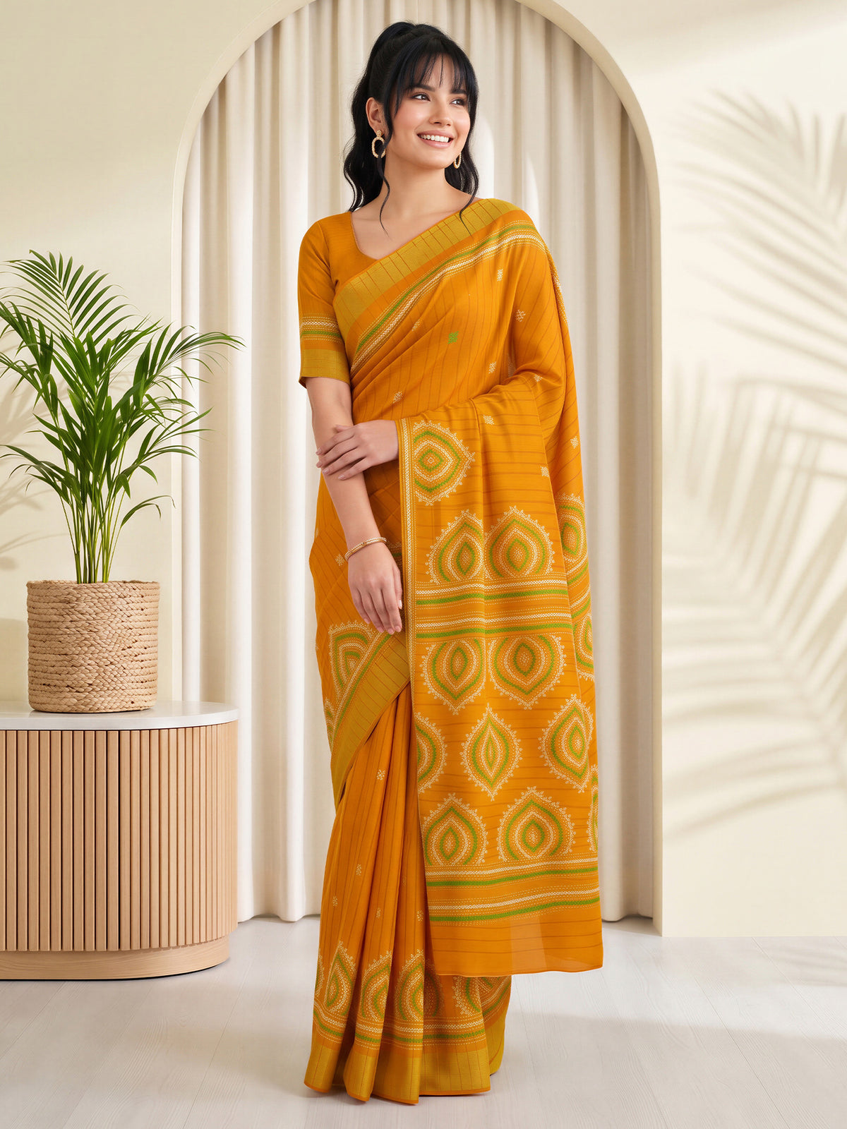 Mustard Silk Blend saree – detail view 3