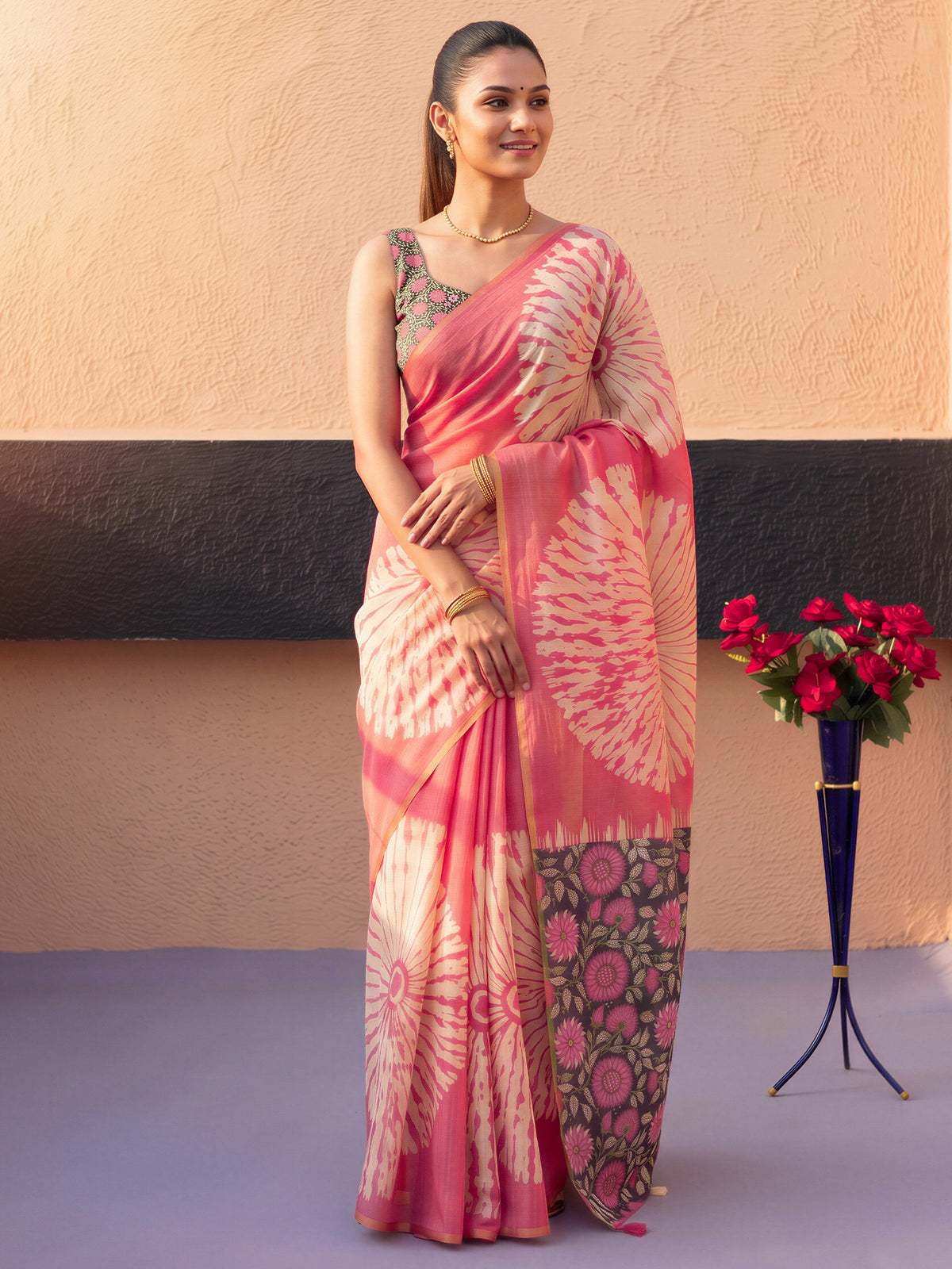 Pink Cotton Blend saree – detail view 3