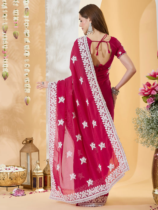 Pink Georgette saree – detail view 1