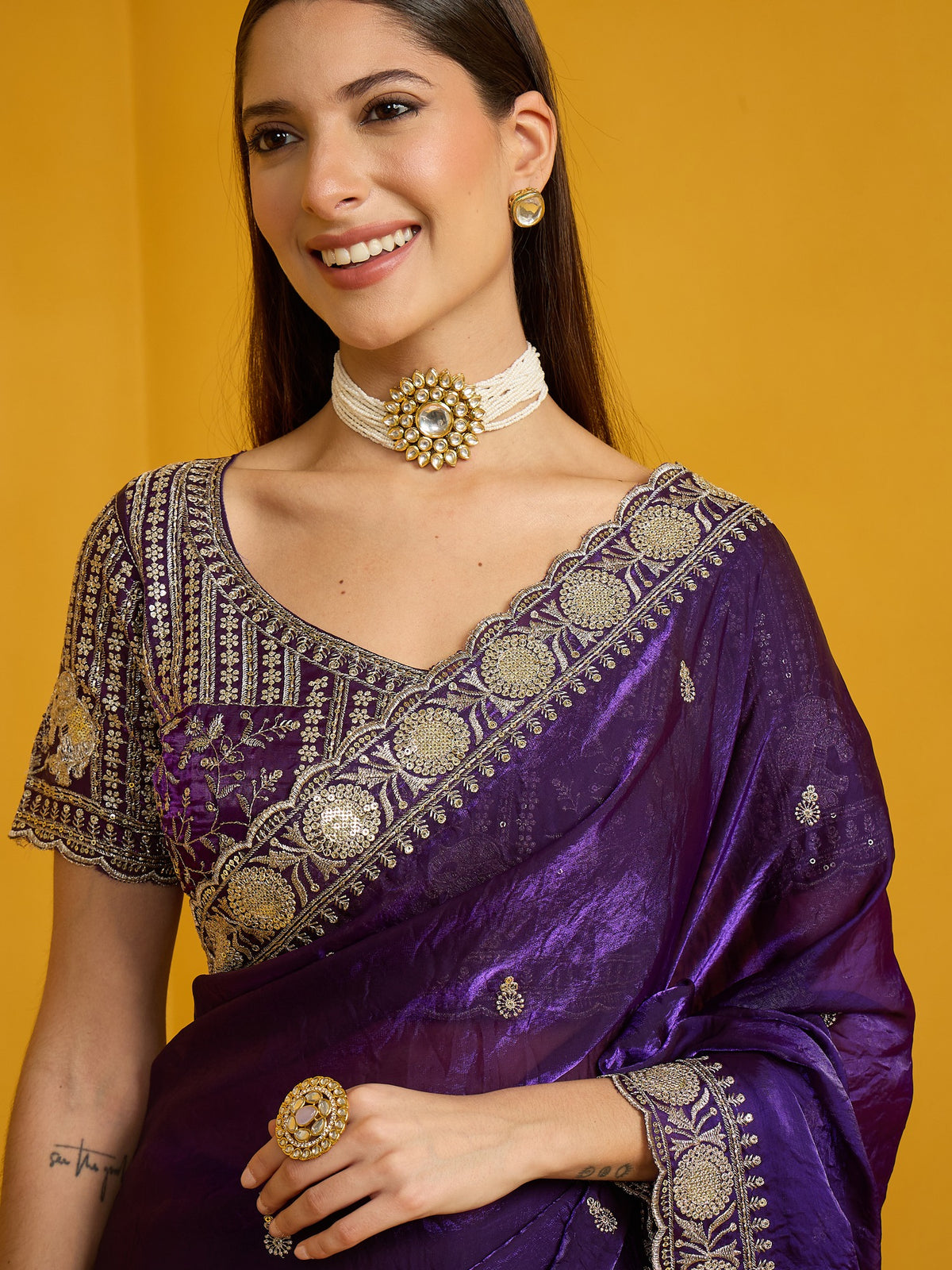 Purple Satin Silk saree – detail view 2