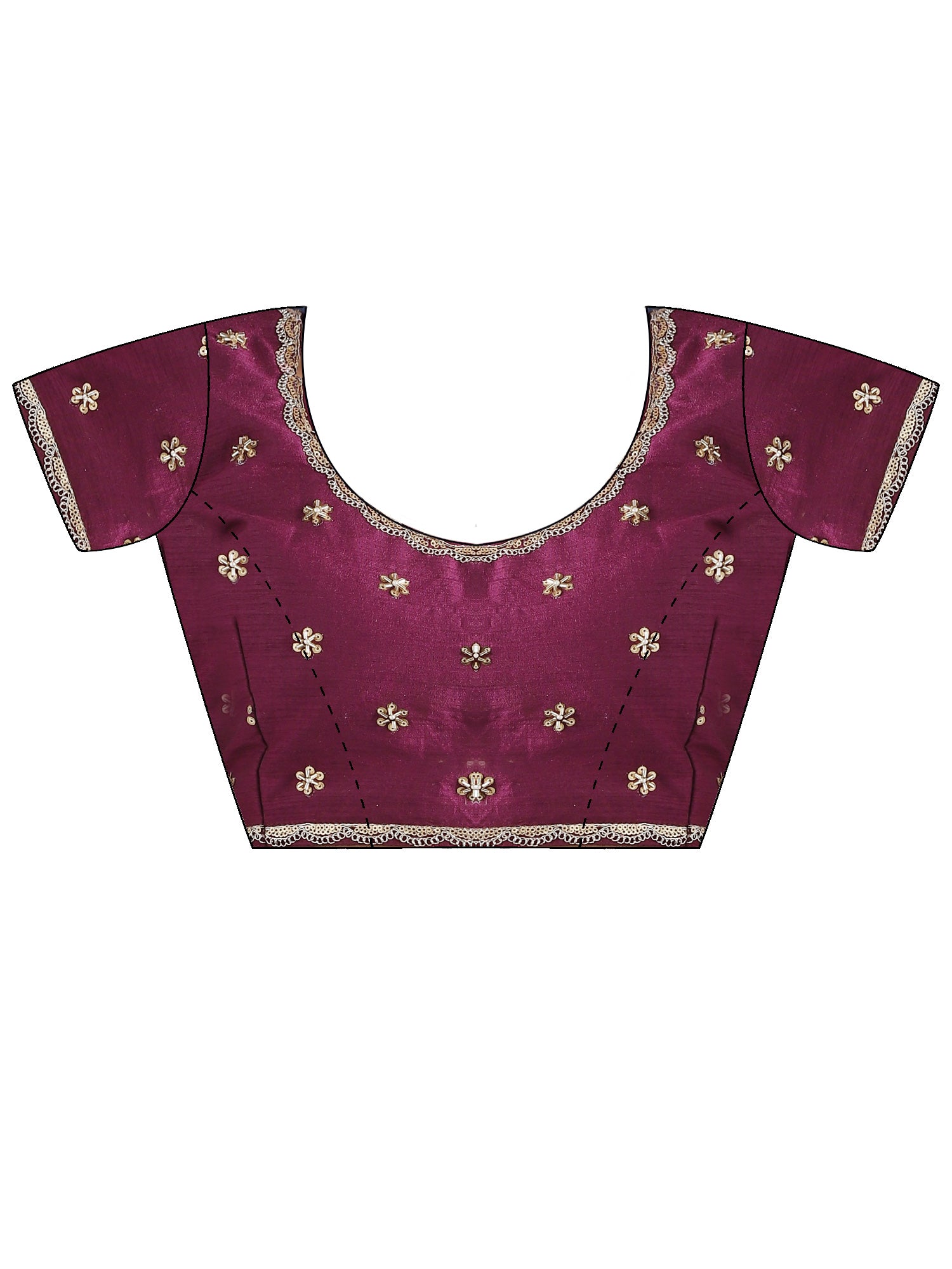 Unstitched purple net blouse piece with embellished design