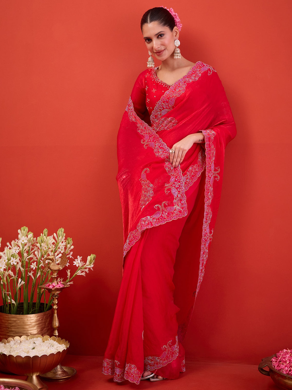 Pink Satin saree – detail view 2