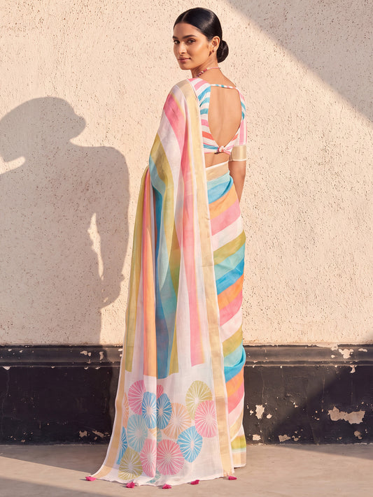 Multicolored Linen saree – detail view 1