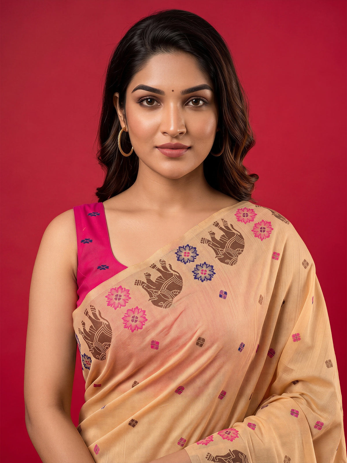 Peach silk blend saree view 4