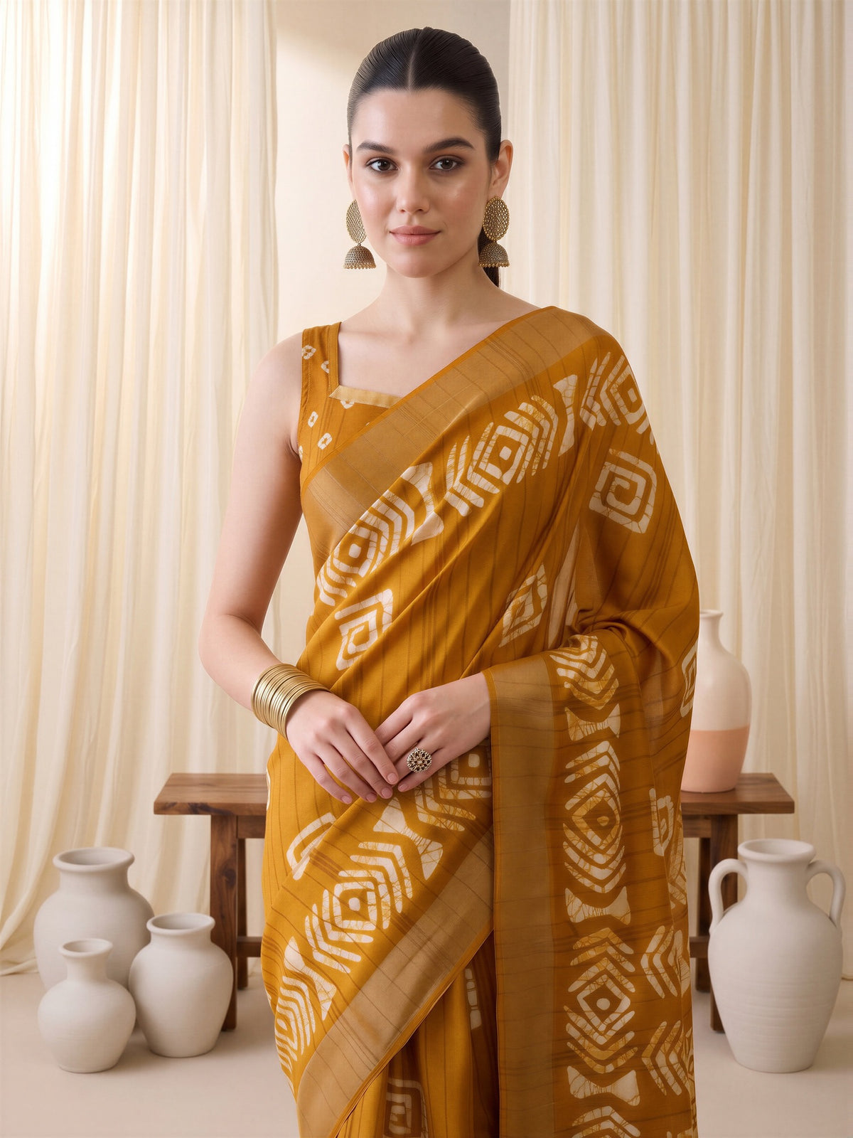 Mustard Silk Blend saree – detail view 4