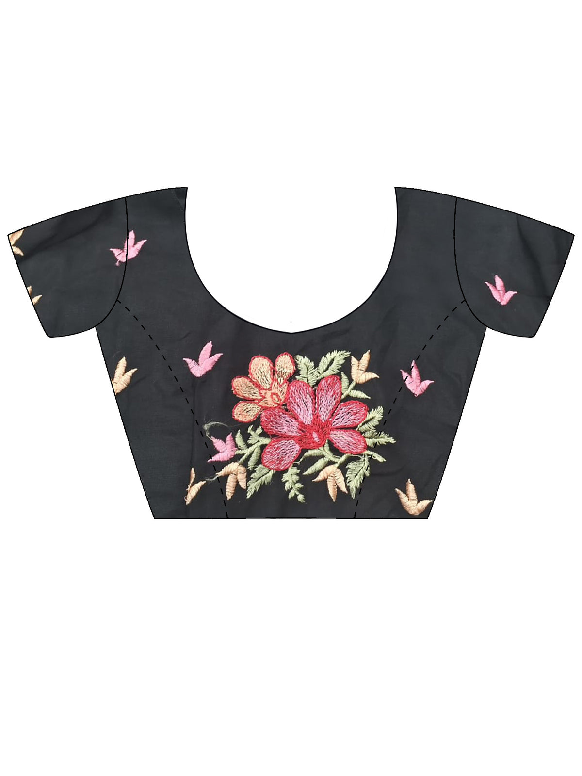 Unstitched black georgette blouse piece with embroidered design