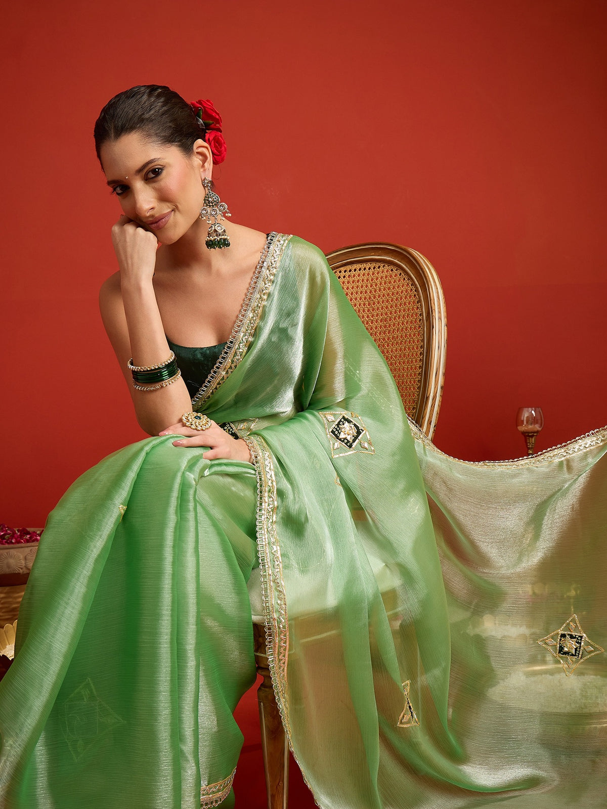 Sea Green Paper Silk saree – detail view 3