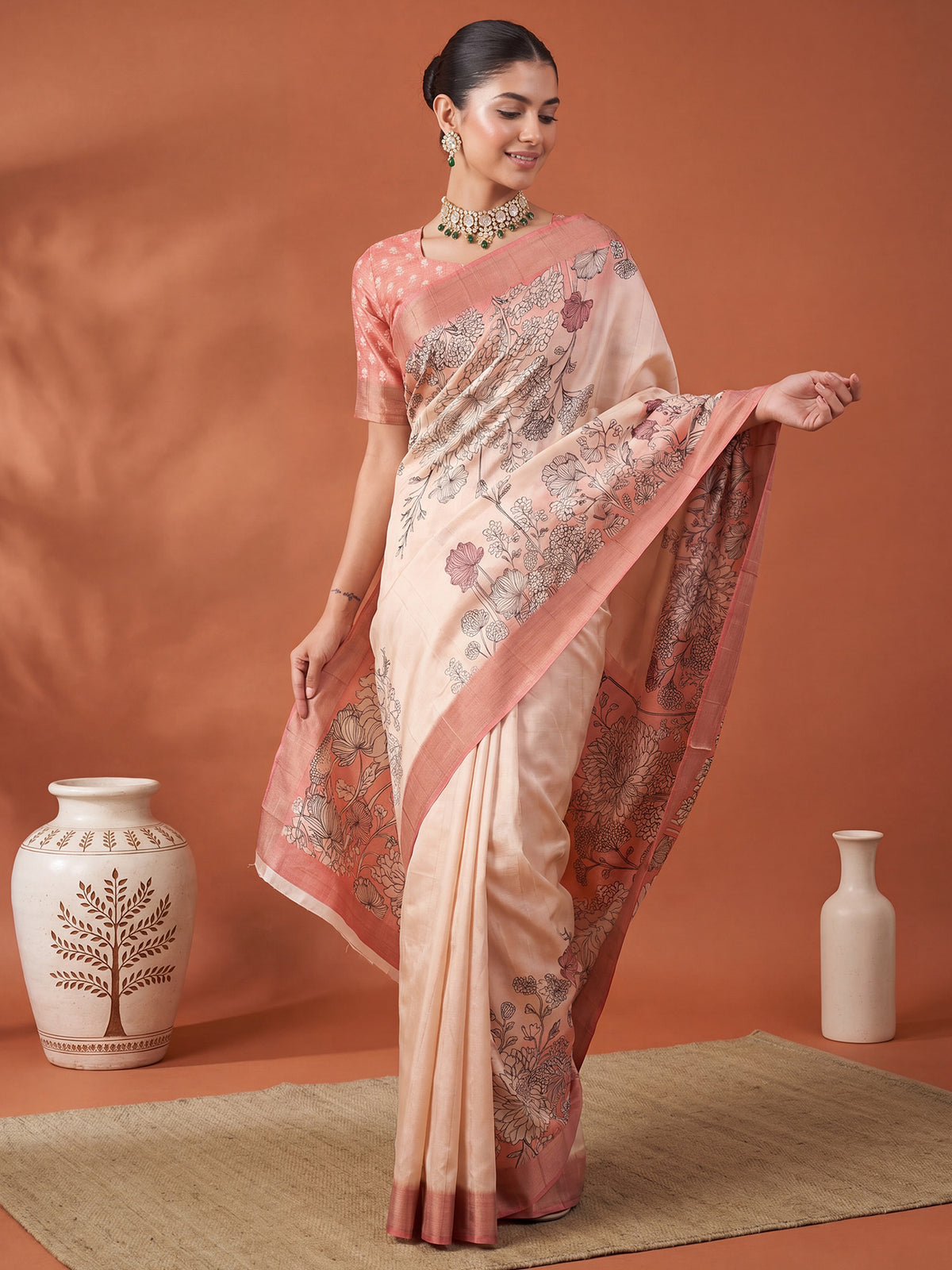 Off White Satin Silk saree – detail view 3