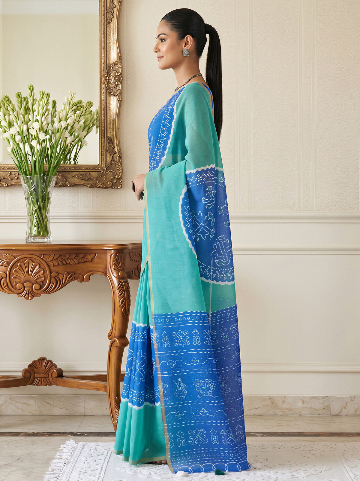 Teal Blue Cotton Blend saree – detail view 2