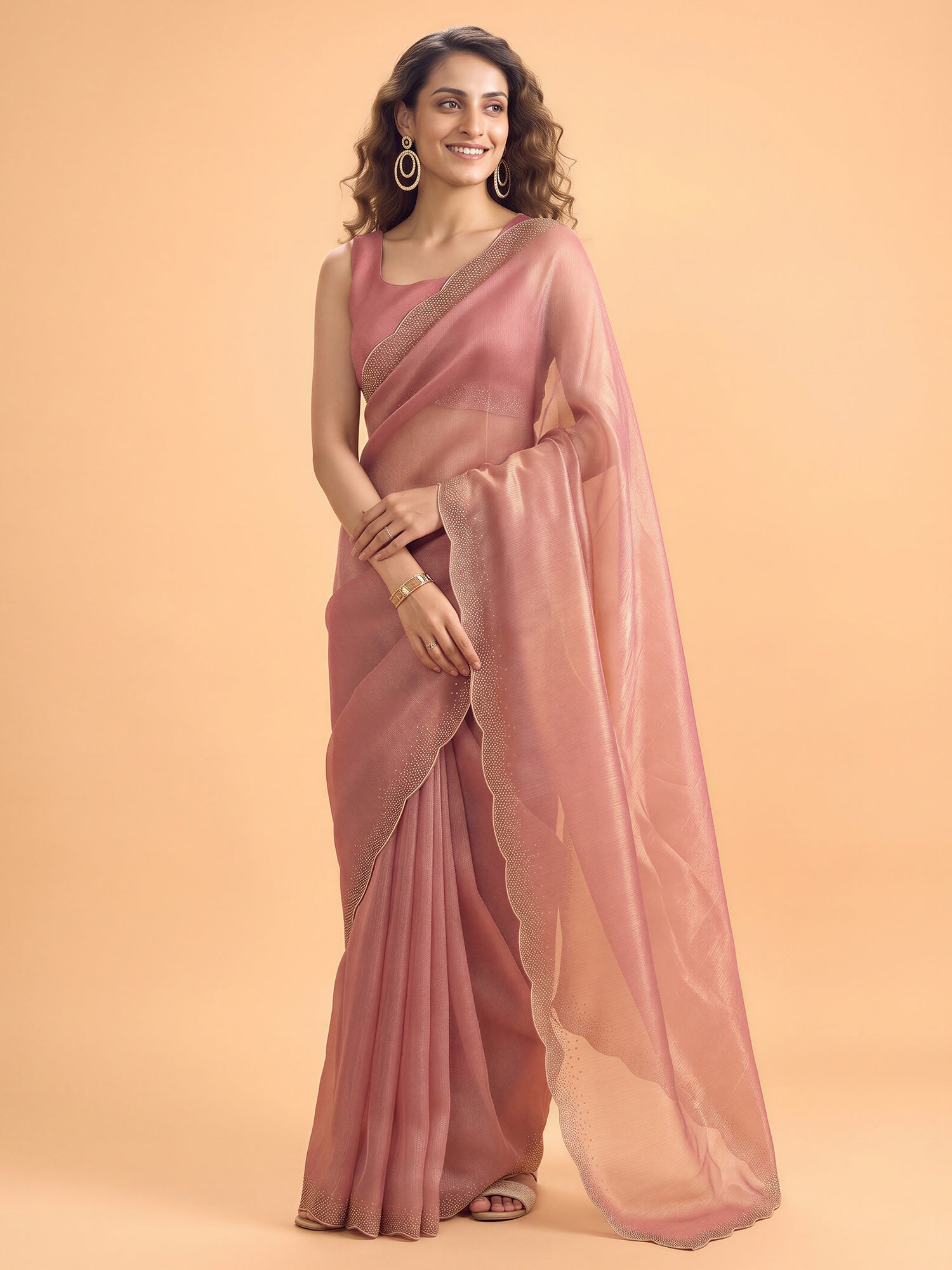 Pink Satin Silk saree – detail view 3