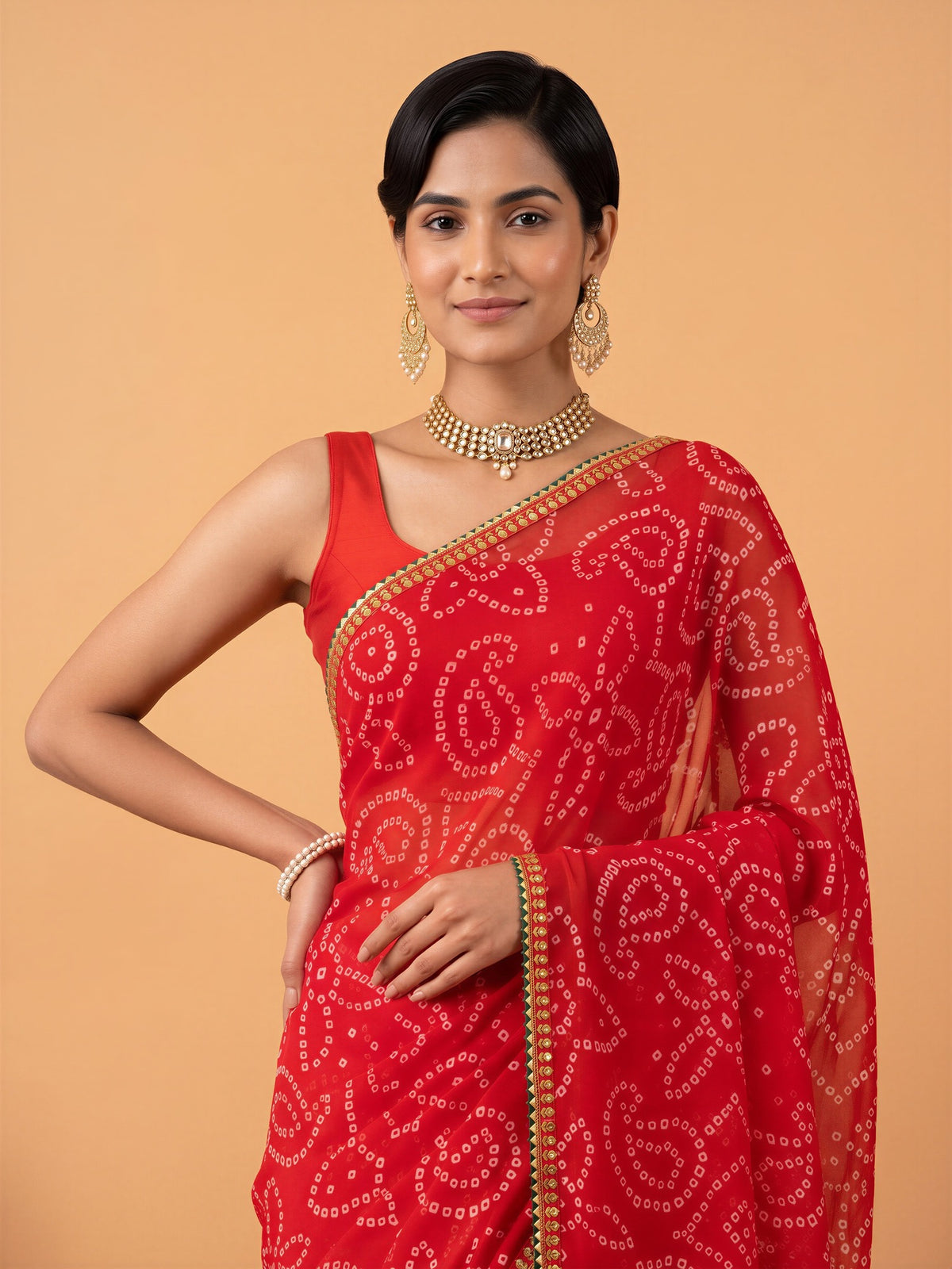 Red Georgette saree – detail view 5