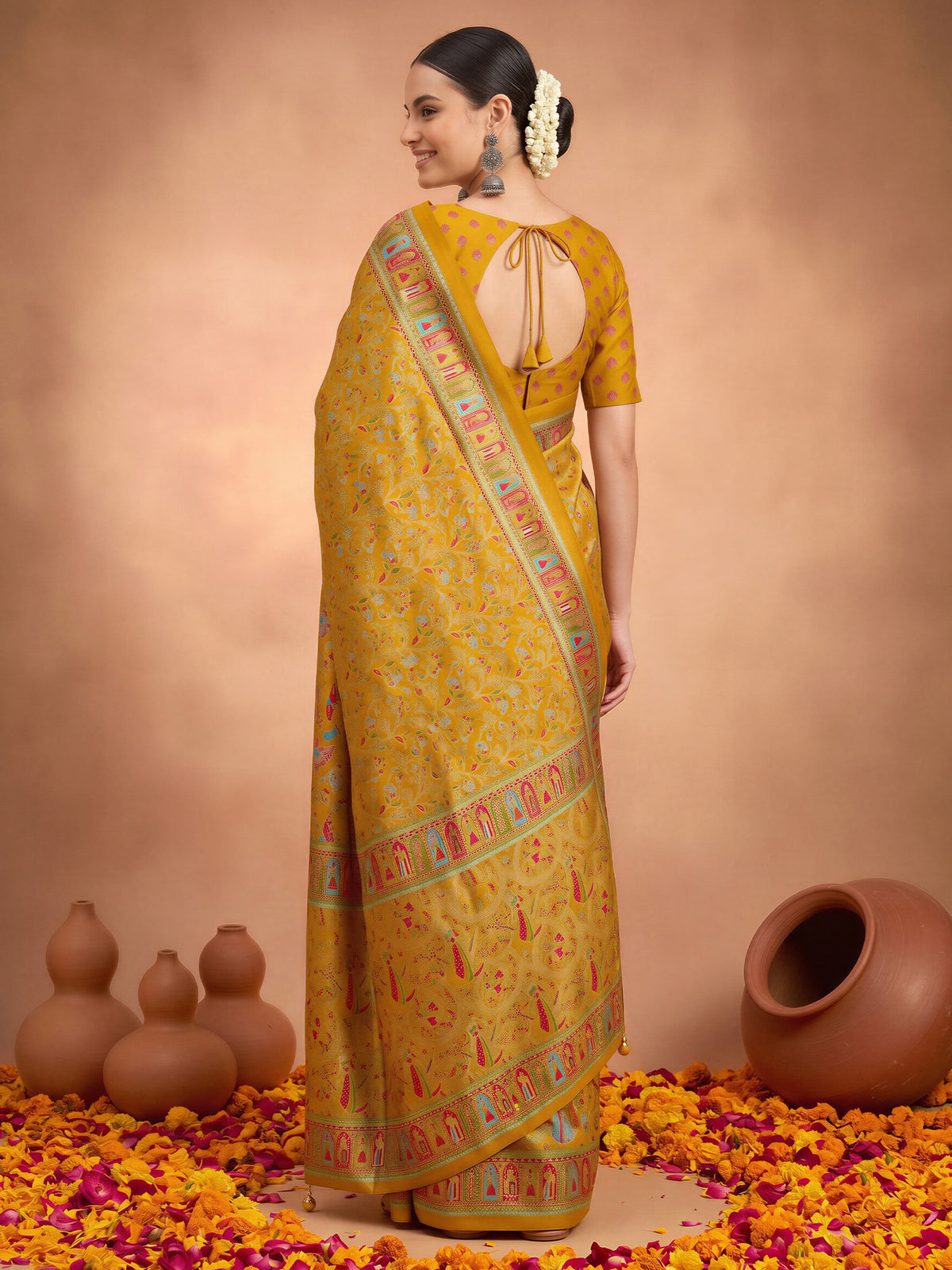 Mustard Silk Blend saree – detail view 1