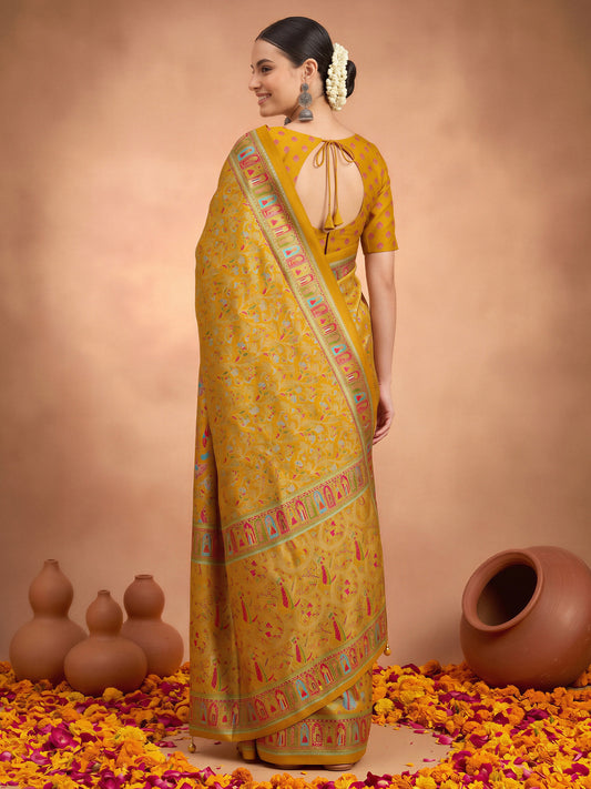 Mustard Silk Blend saree – detail view 1