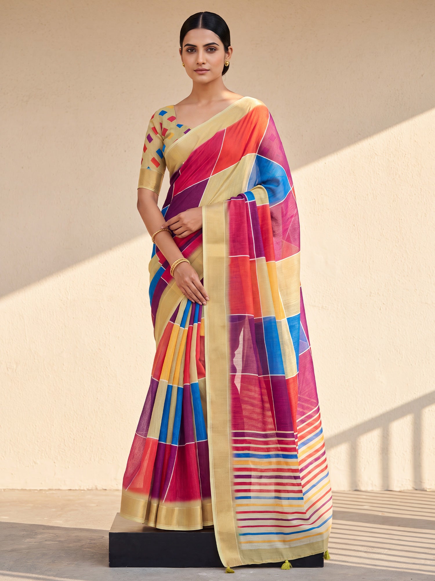 Multicolored Linen saree – detail view 3