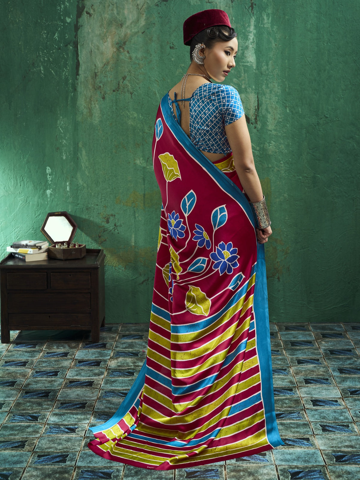 Maroon satin saree view 3