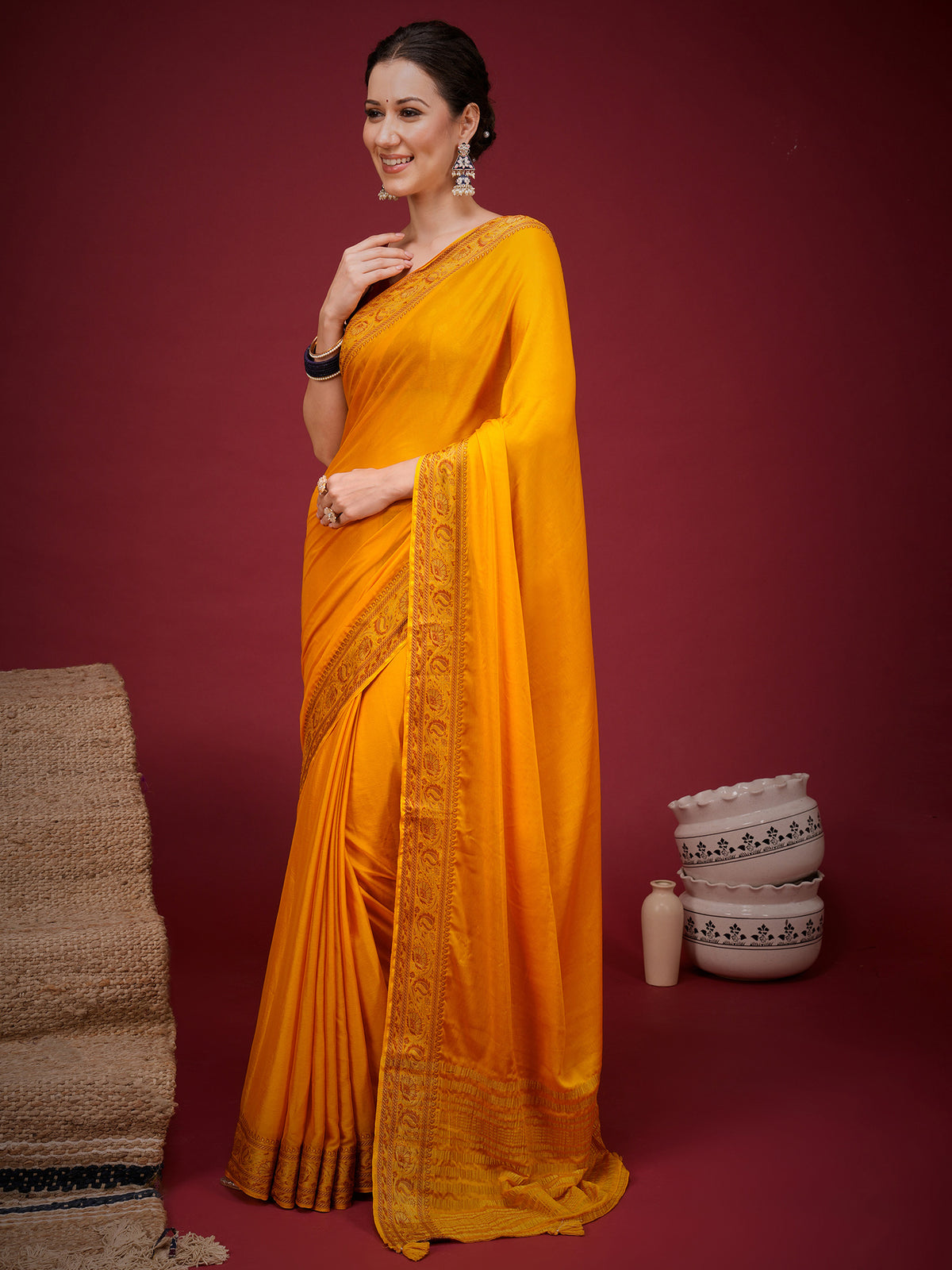Orange Mysore Silk saree – detail view 2