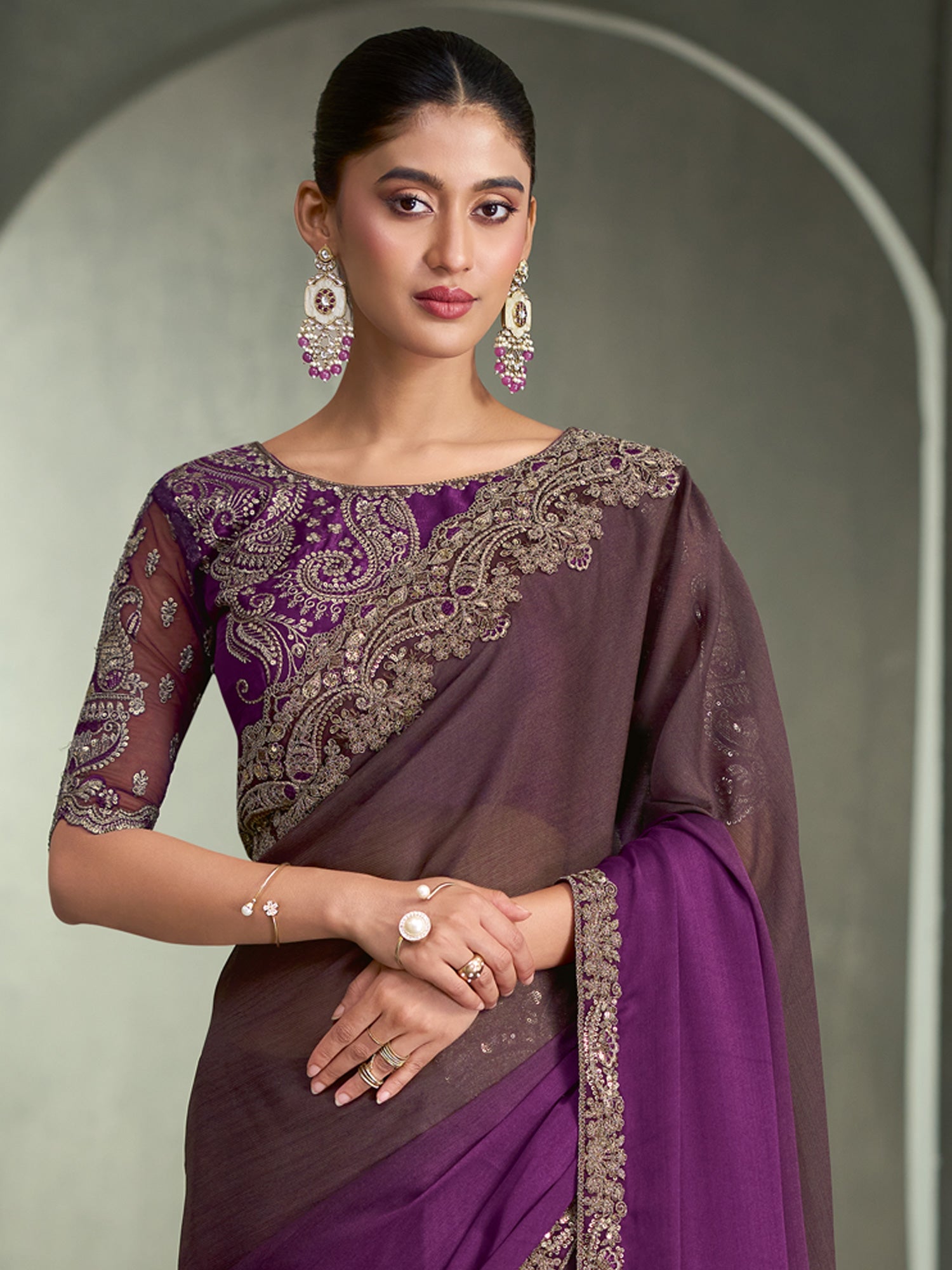 Purple Chiffon saree – detail view 2