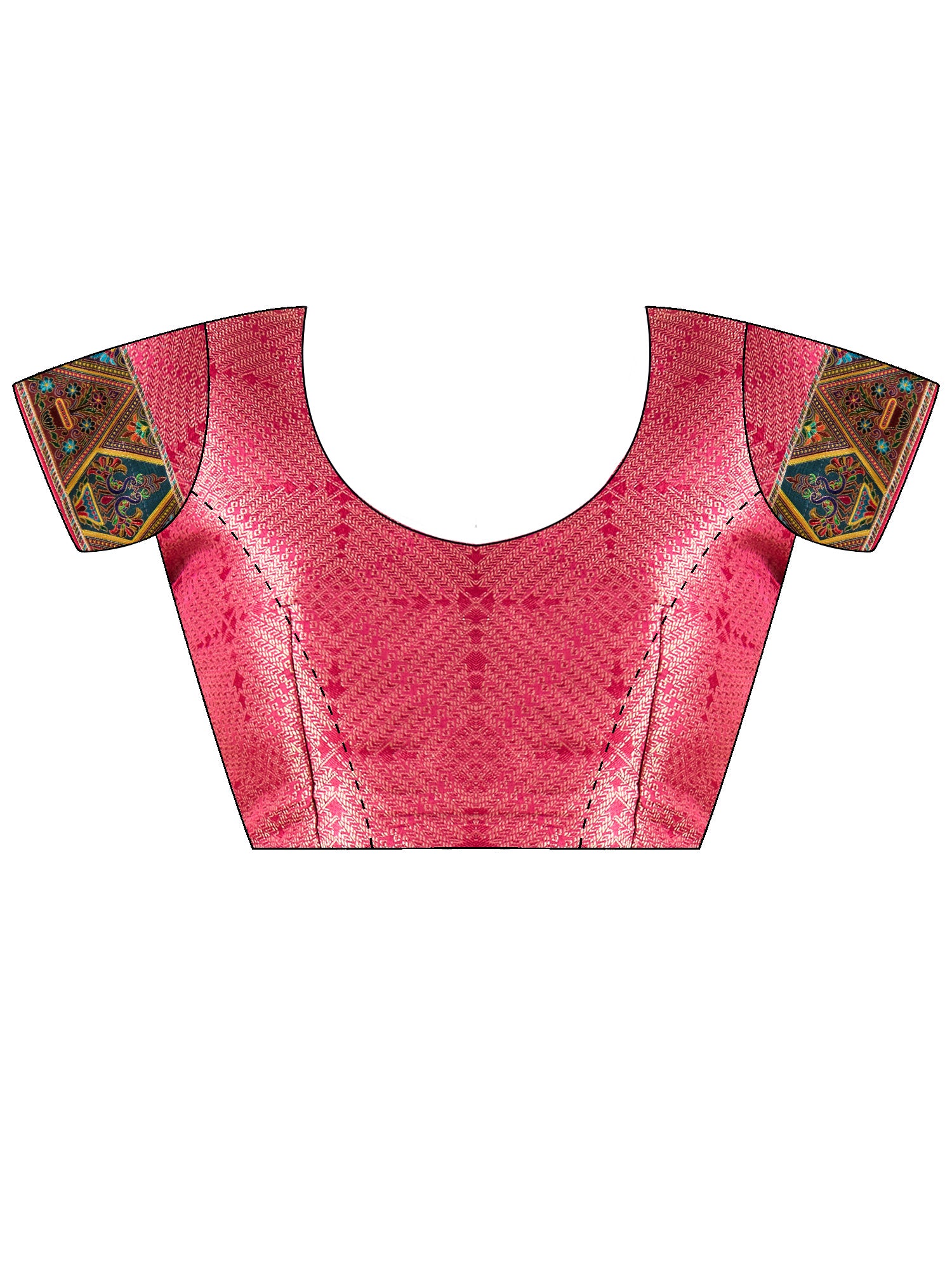 Unstitched pink viscose silk blouse piece with woven design design