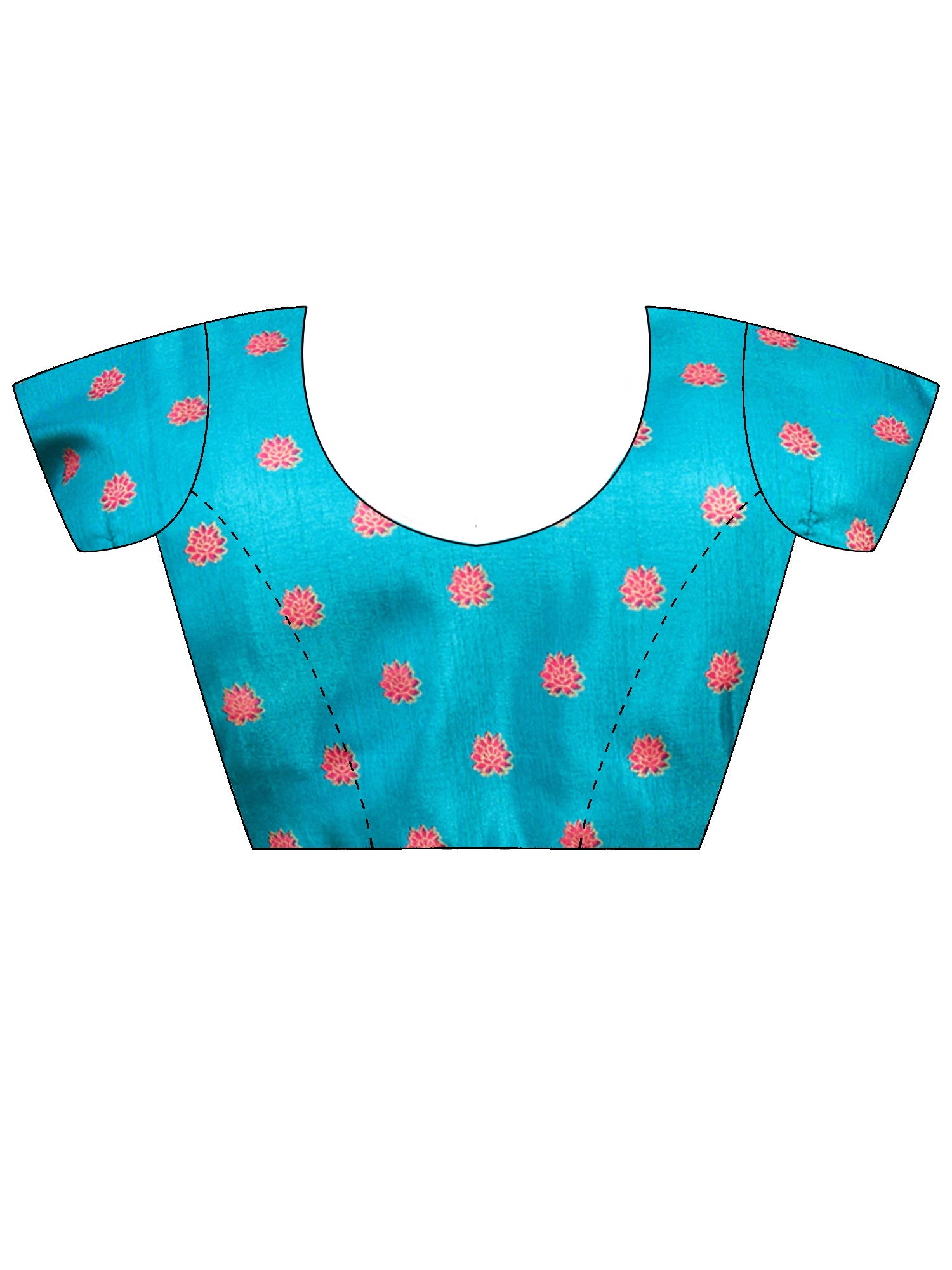 Unstitched teal blue silk blend blouse piece with ethnic motif design