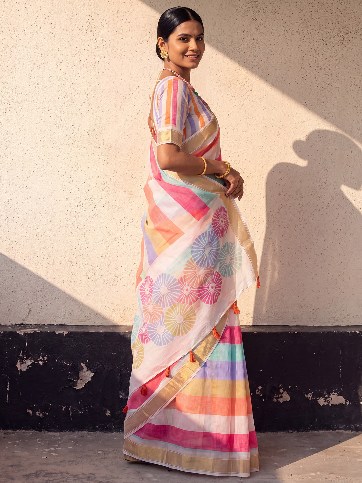 Multicolored Linen saree – detail view 2