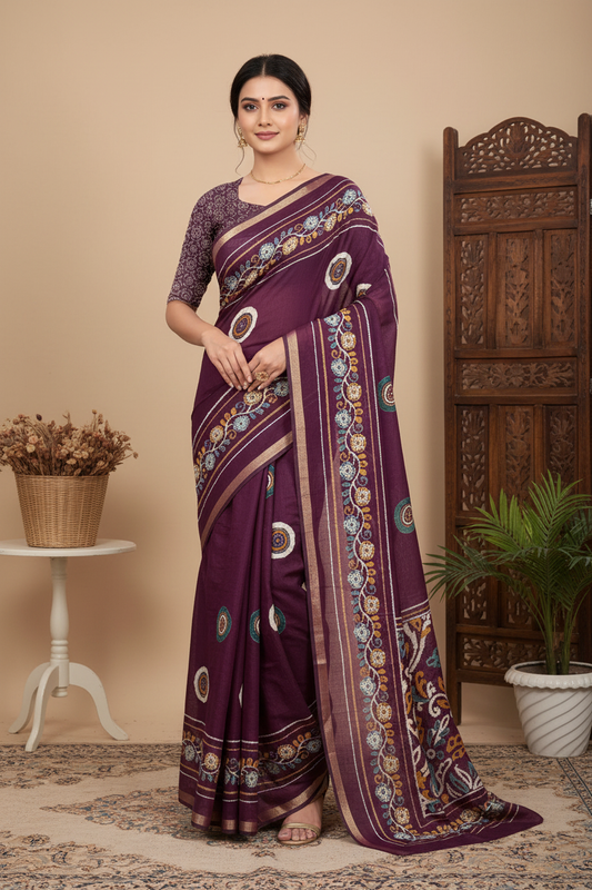 Liva Printed Saree with Heritage Border