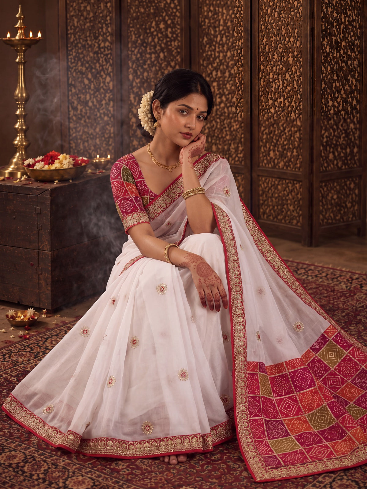 White Viscose saree – detail view 1