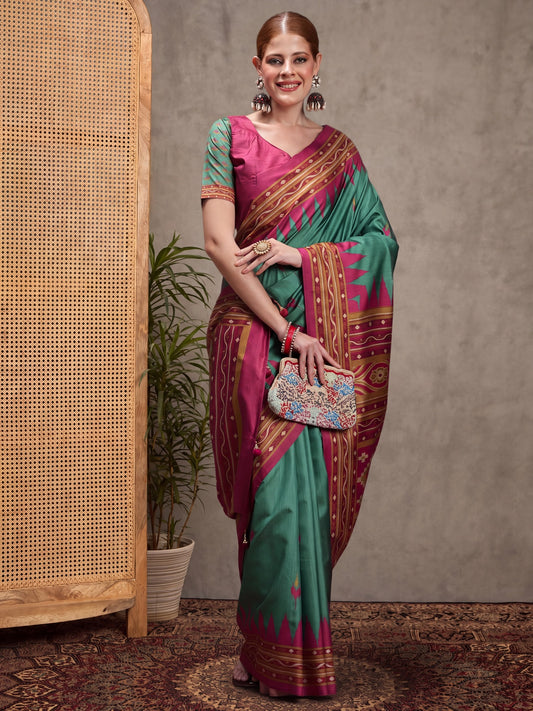Teal Green Silk Blend saree – detail view 1