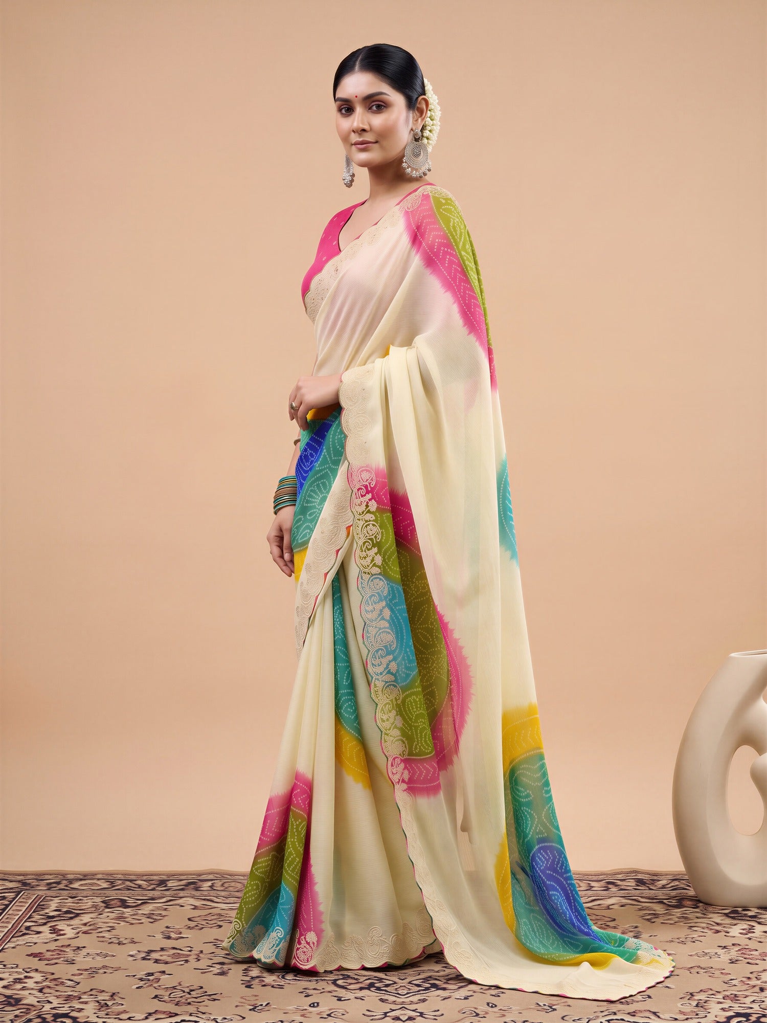 Cream Chiffon saree – detail view 2