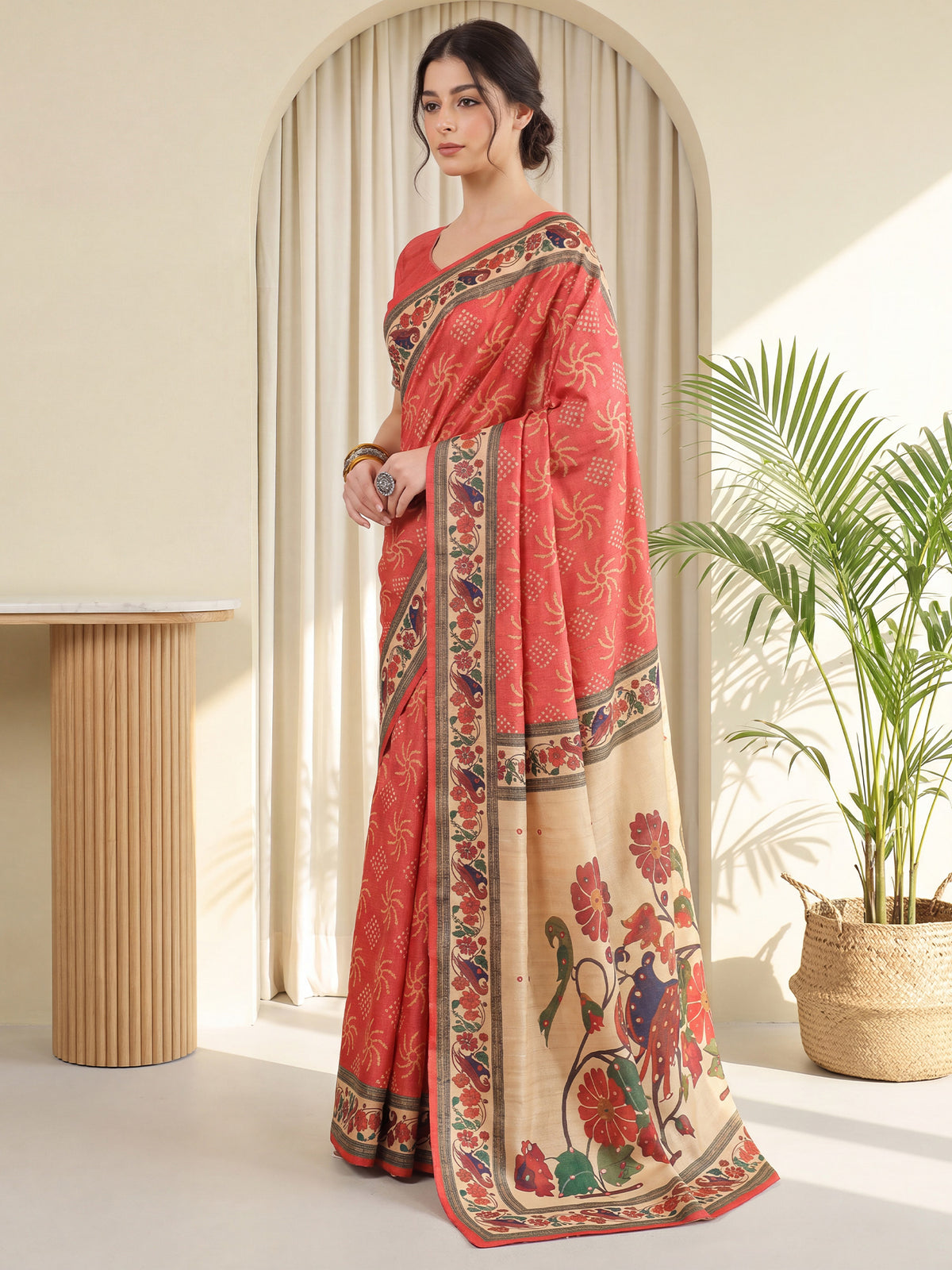 Coral Silk Blend saree – detail view 2