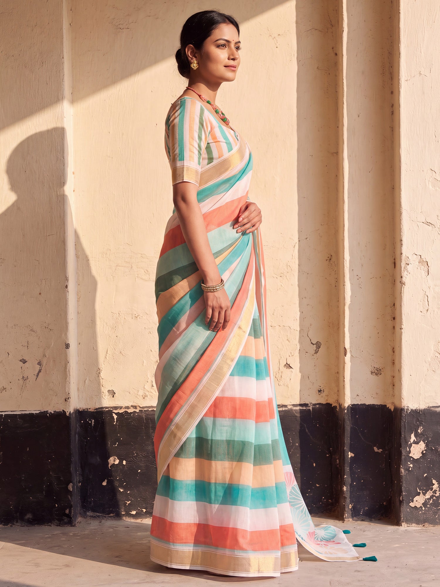 Multicolored Linen saree – detail view 2