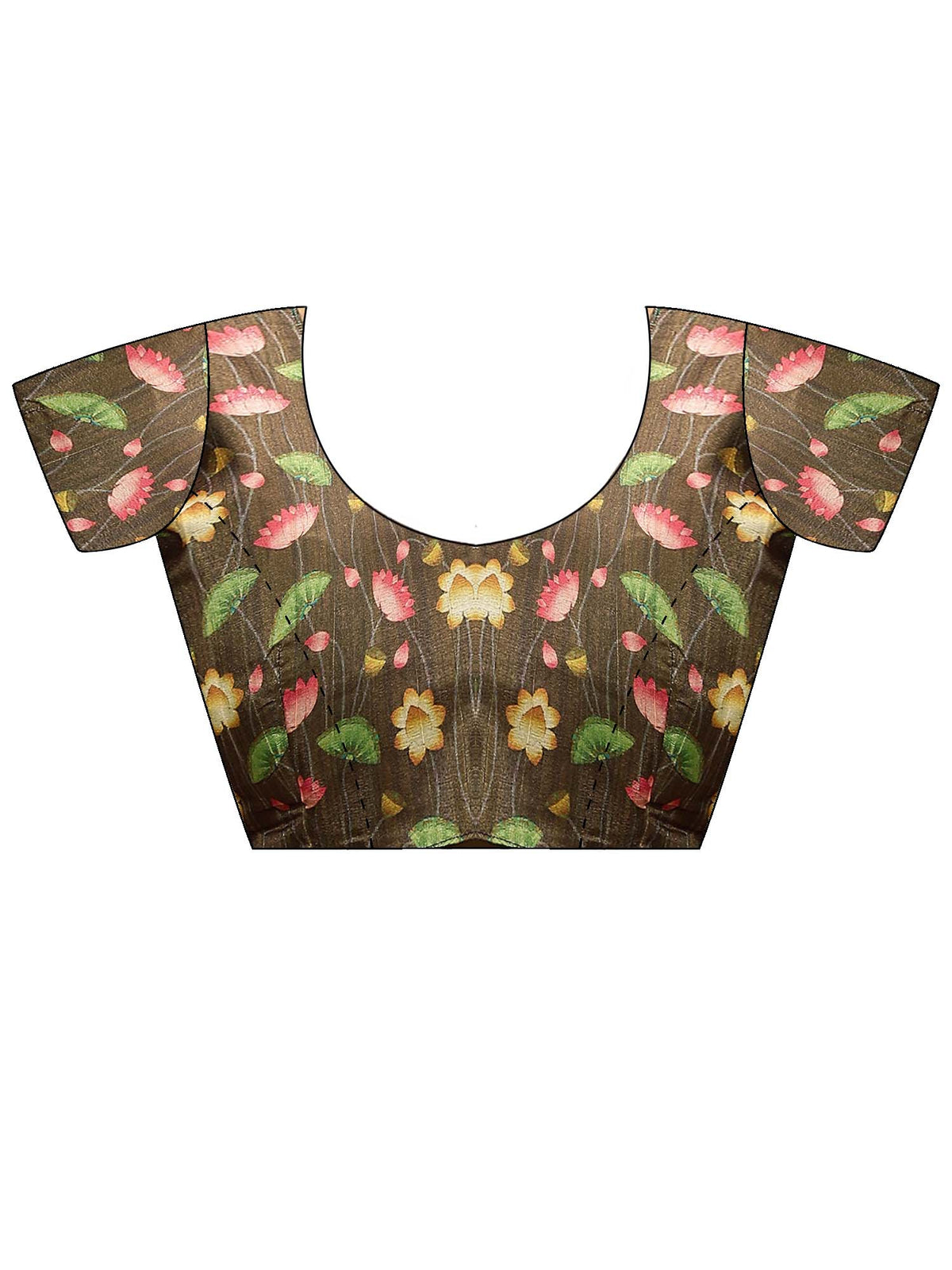 Unstitched green silk blend blouse piece with floral design