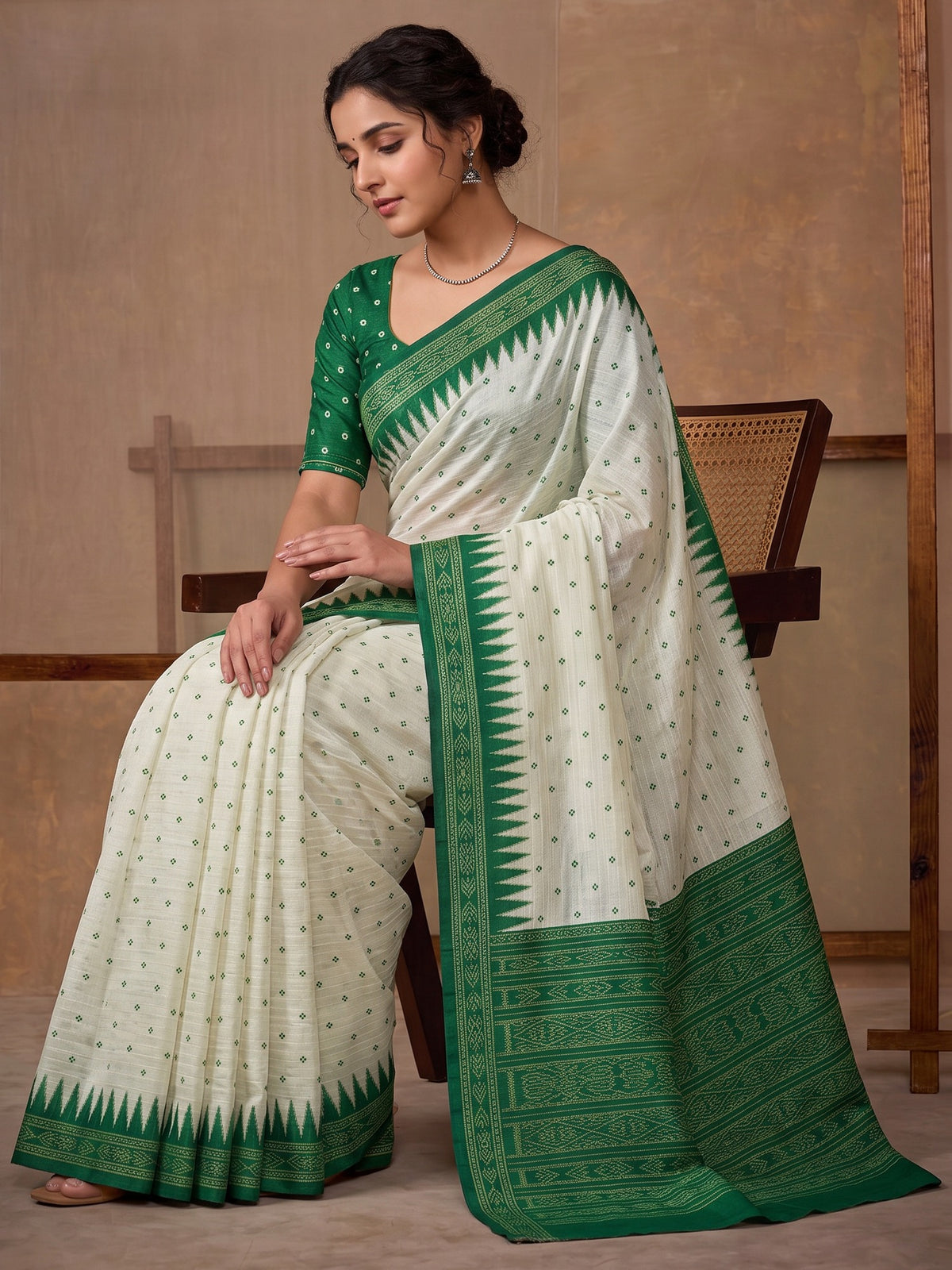 Off White tussar silk saree view 2