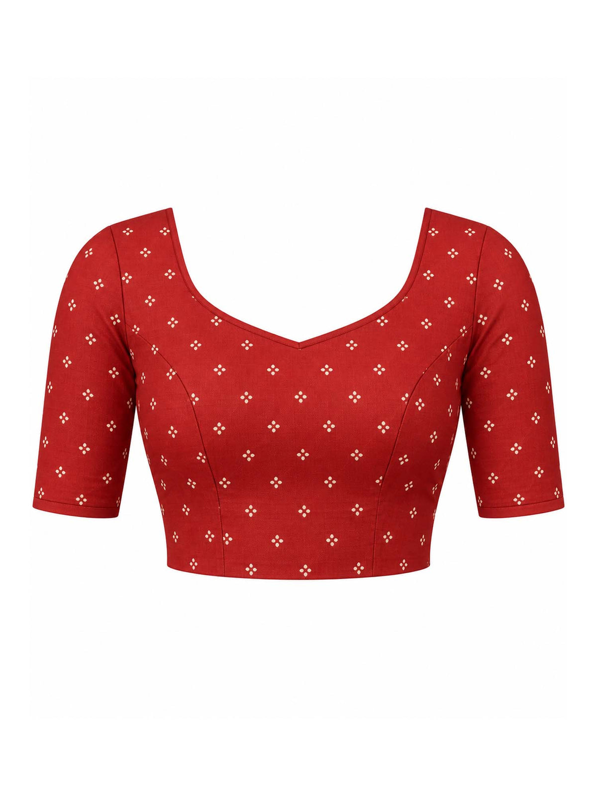 Unstitched red tussar silk blouse piece with ethnic motif design
