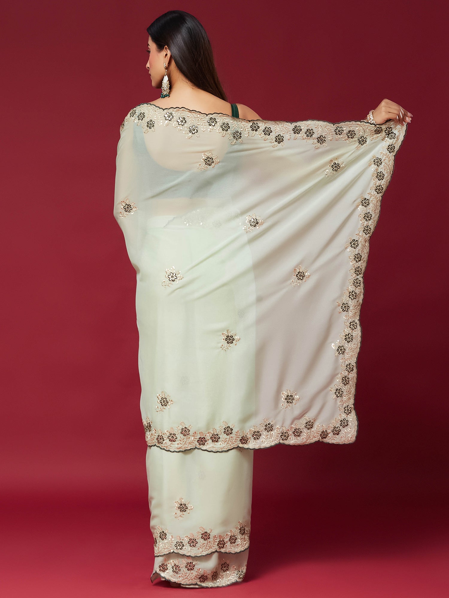 Mint Green Georgette saree – detail view 1