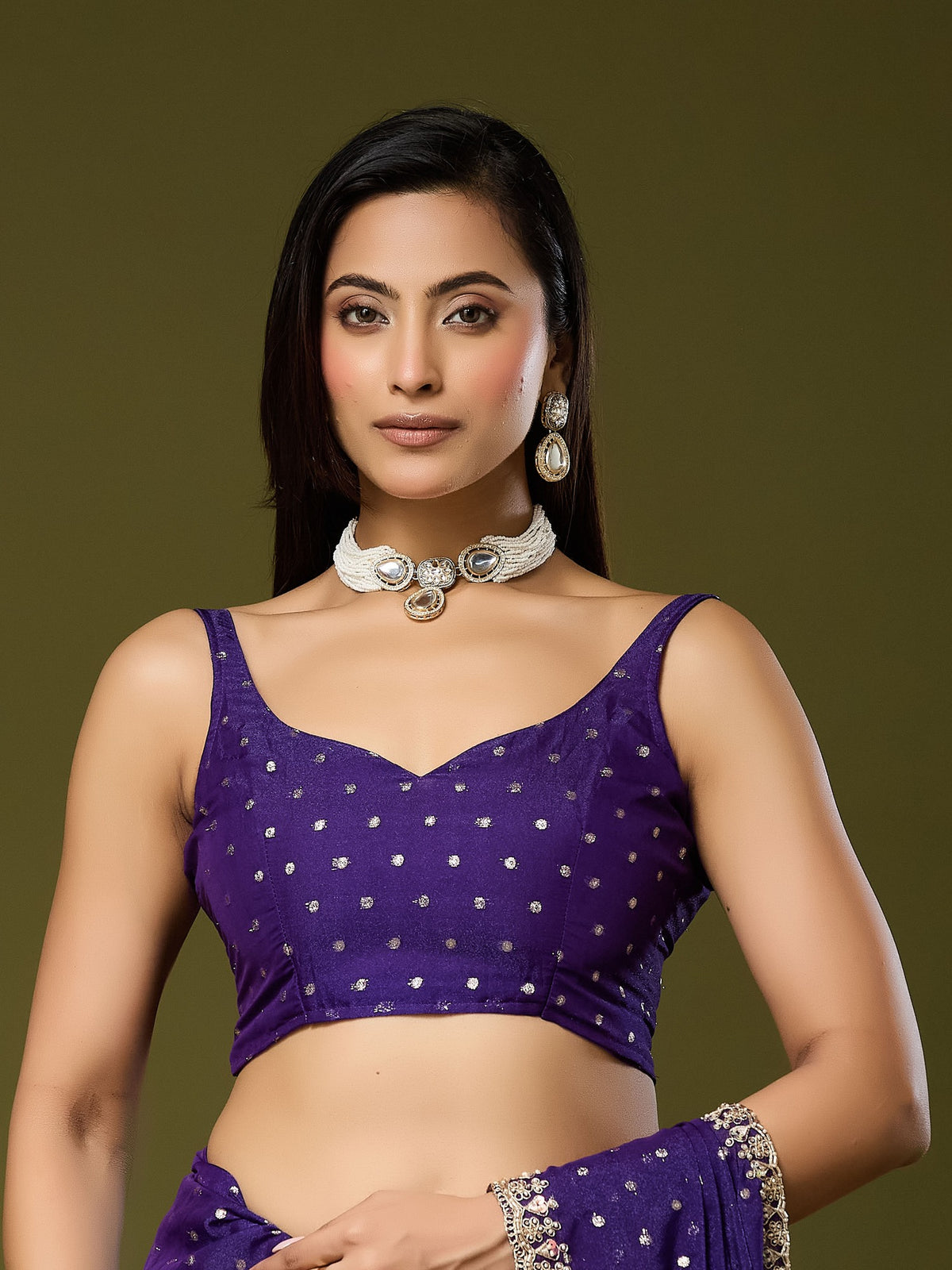 Purple Georgette saree – detail view 2