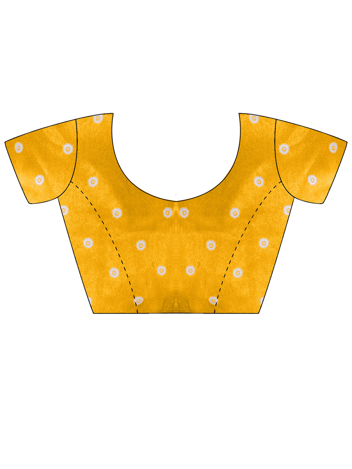 Unstitched mustard satin blouse piece with ethnic motif design