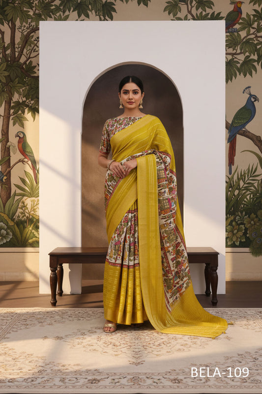 Classic Mustard Yellow Designer Saree
