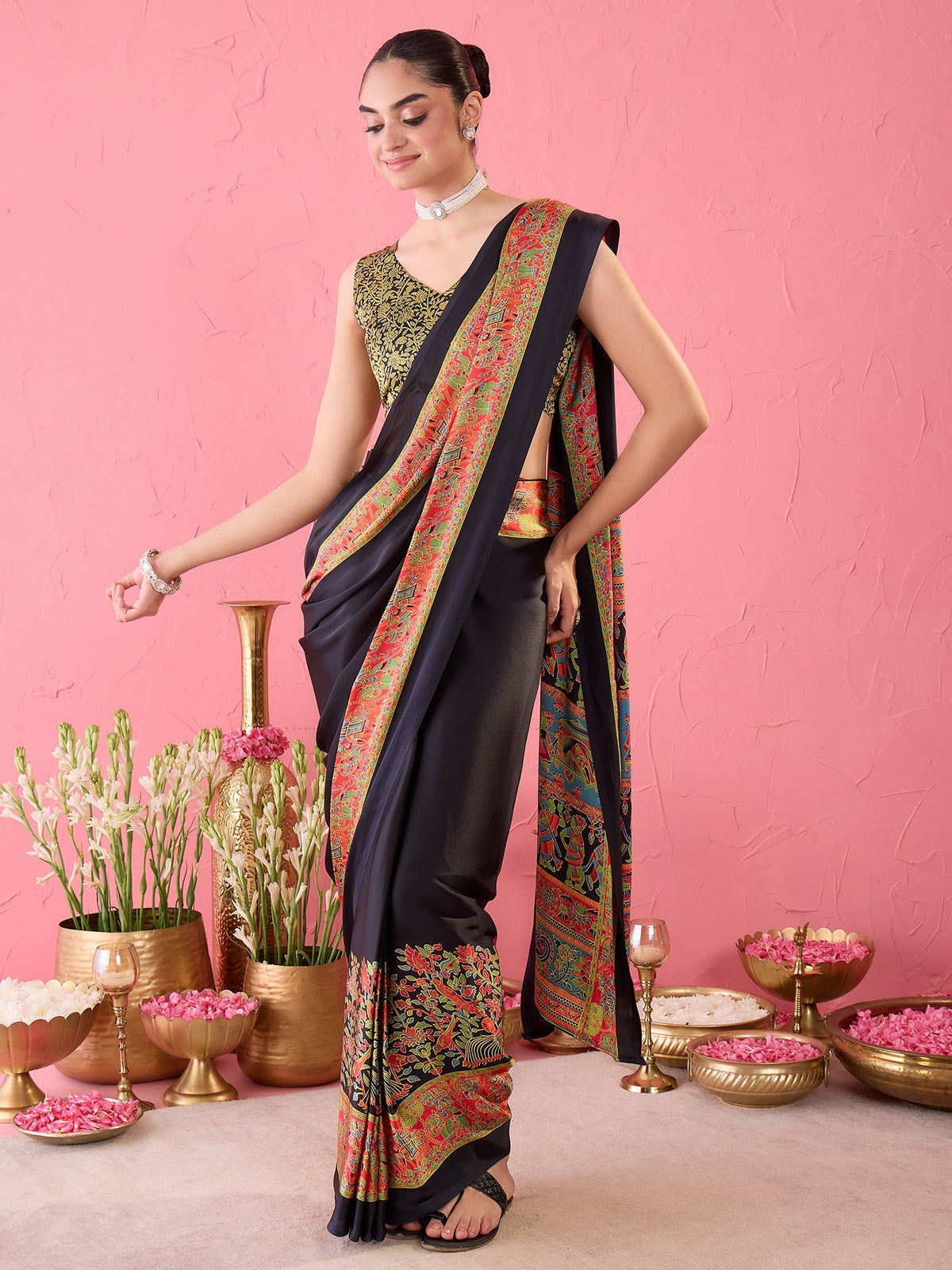 Black Satin saree – detail view 2
